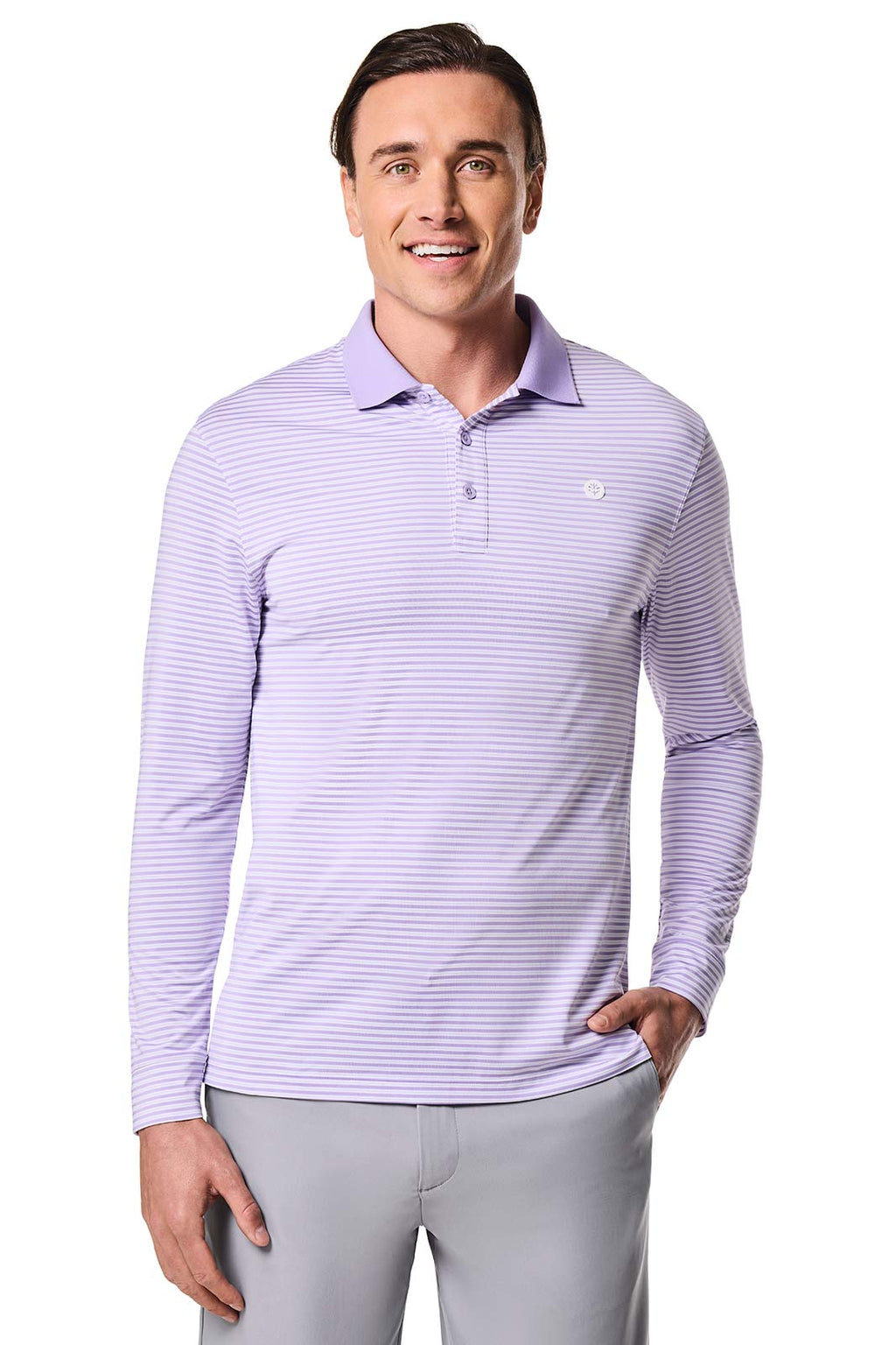 7.Men's Erodym Long Sleeve Sports Polo | Lavendula/White Stripe