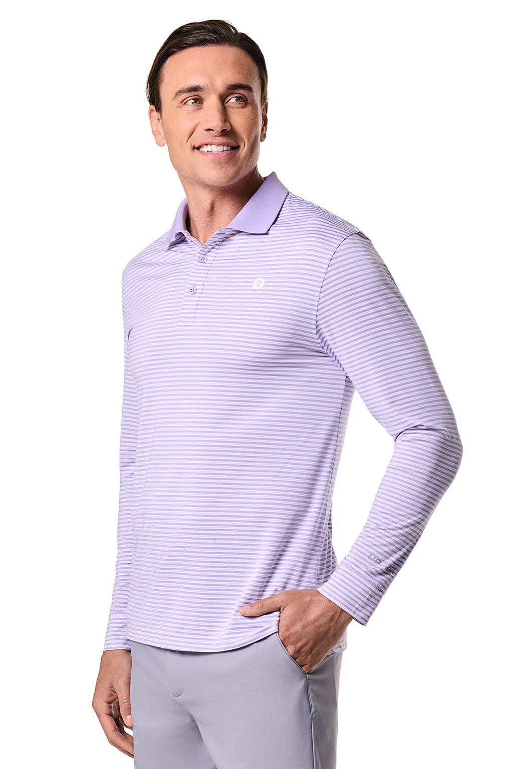 7.Men's Erodym Long Sleeve Sports Polo | Lavendula/White Stripe