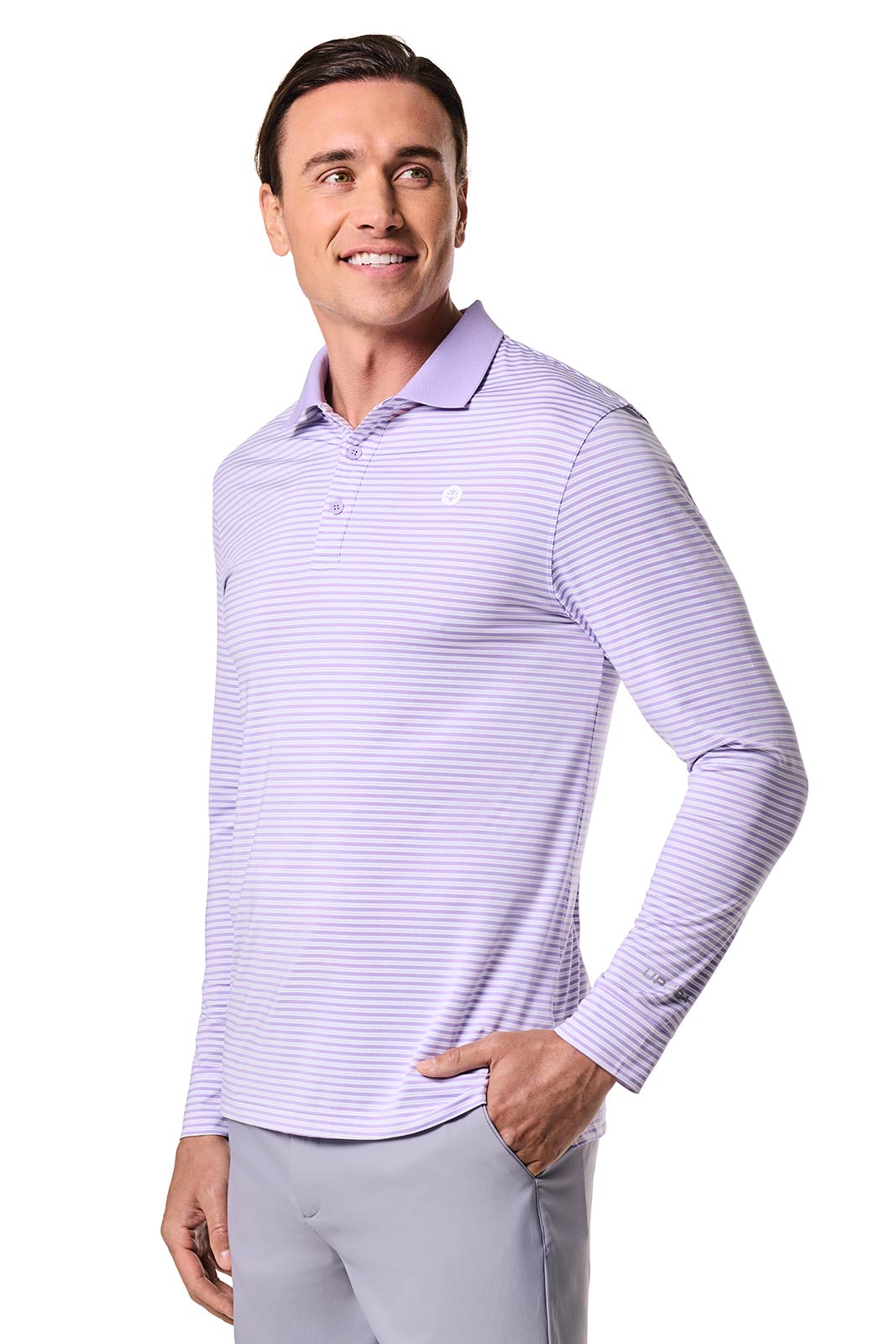 7.Men's Erodym Long Sleeve Sports Polo | Lavendula/White Stripe