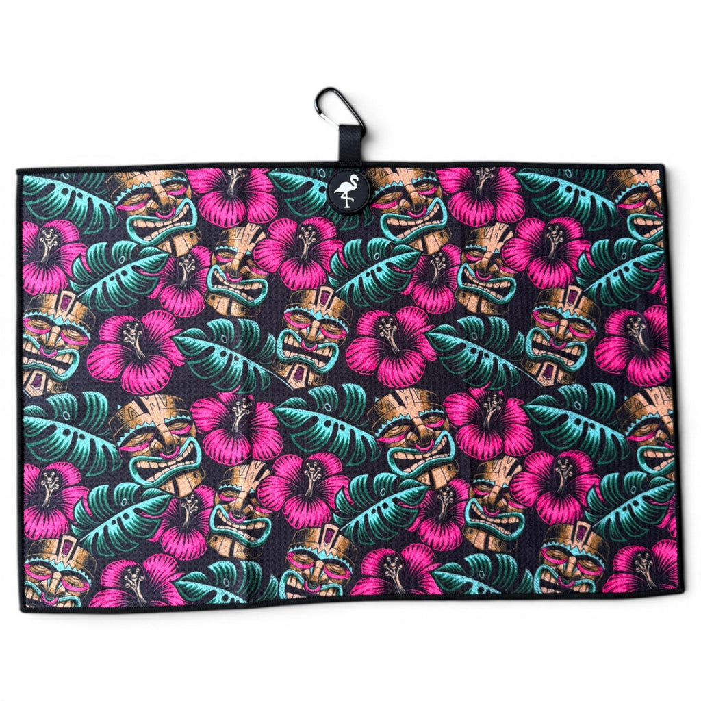 T.Tiki Totem Golf Towel | 24” x 16” Microfiber Towel | Magnetic Clip & Carabiner | Premium Golf Accessory