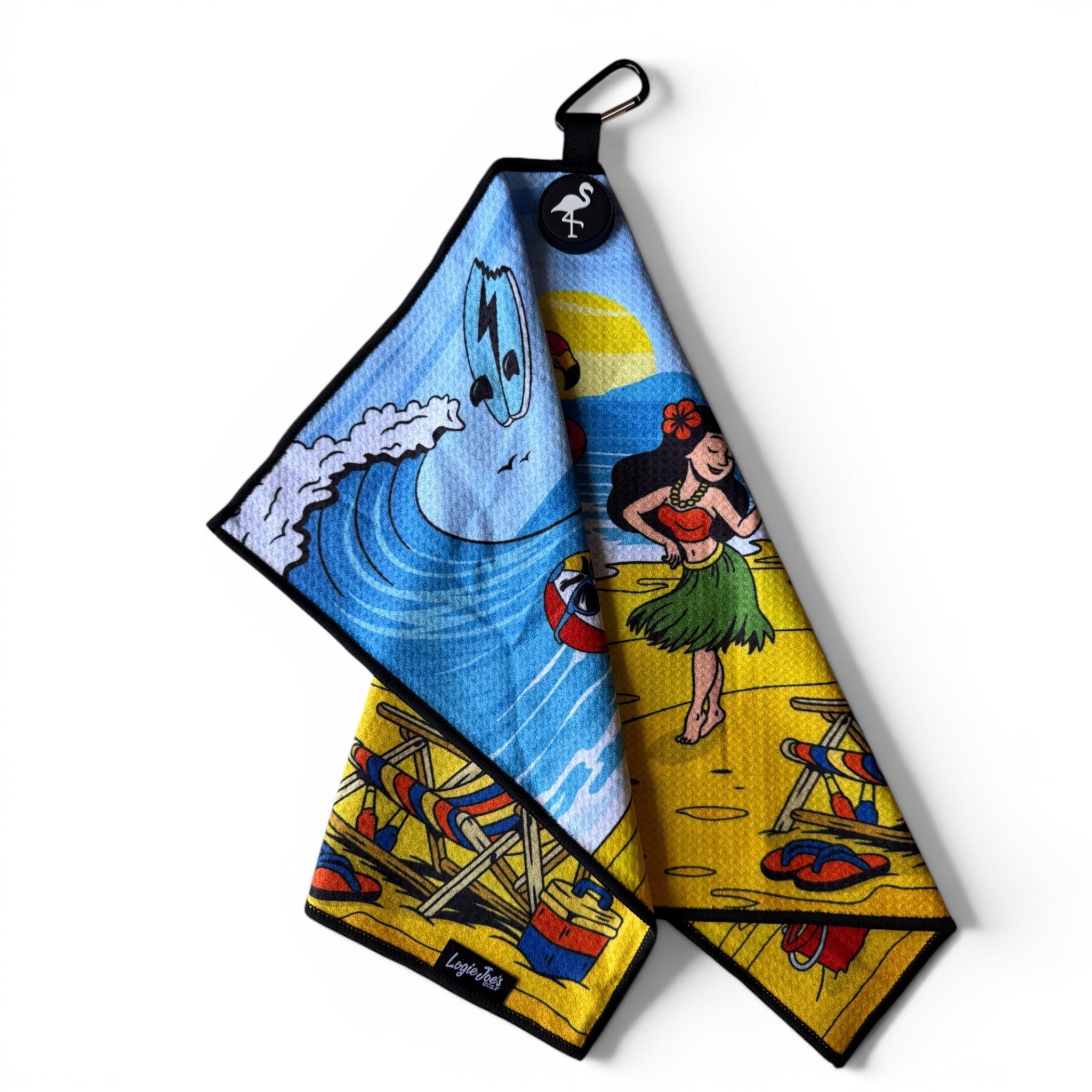 T.Beach Party Golf Towel | 24” x 16” Microfiber Towel | Magnetic Clip & Carabiner | Premium Golf Accessory
