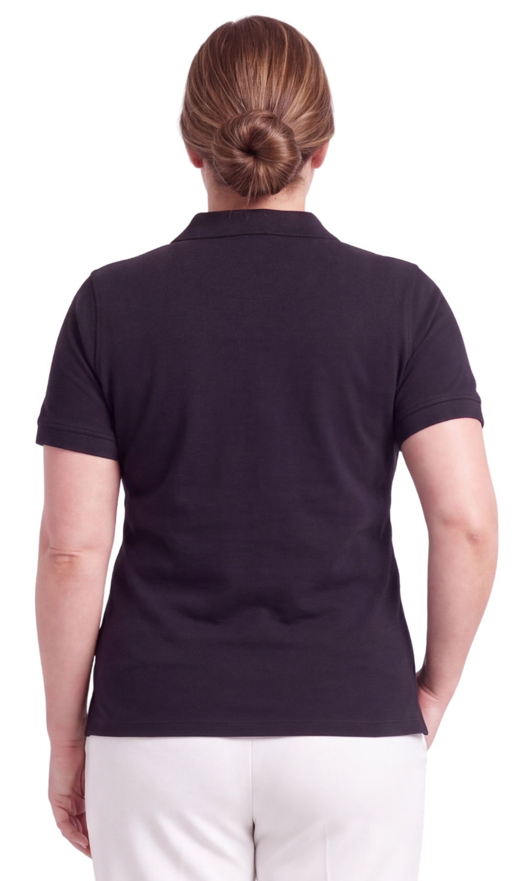 7.Women's Short Sleeve Pique Knit Polo Shirt — Relaxed Fit Cotton Blend