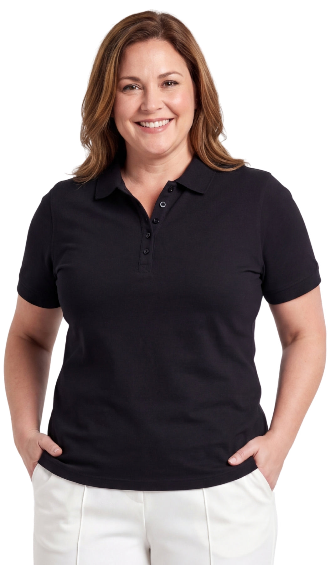 7.Women's Short Sleeve Pique Knit Polo Shirt — Relaxed Fit Cotton Blend
