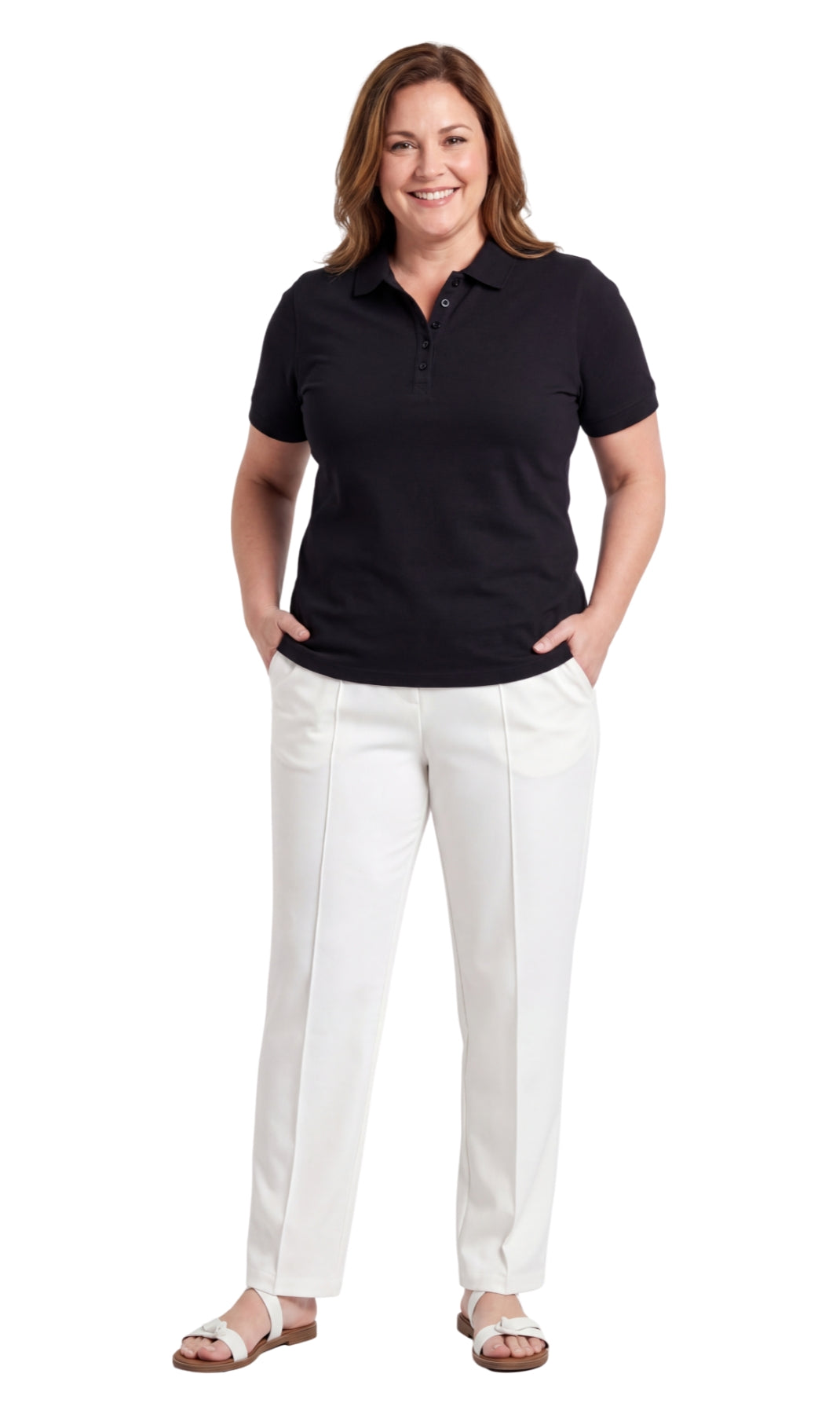 7.Women's Short Sleeve Pique Knit Polo Shirt — Relaxed Fit Cotton Blend