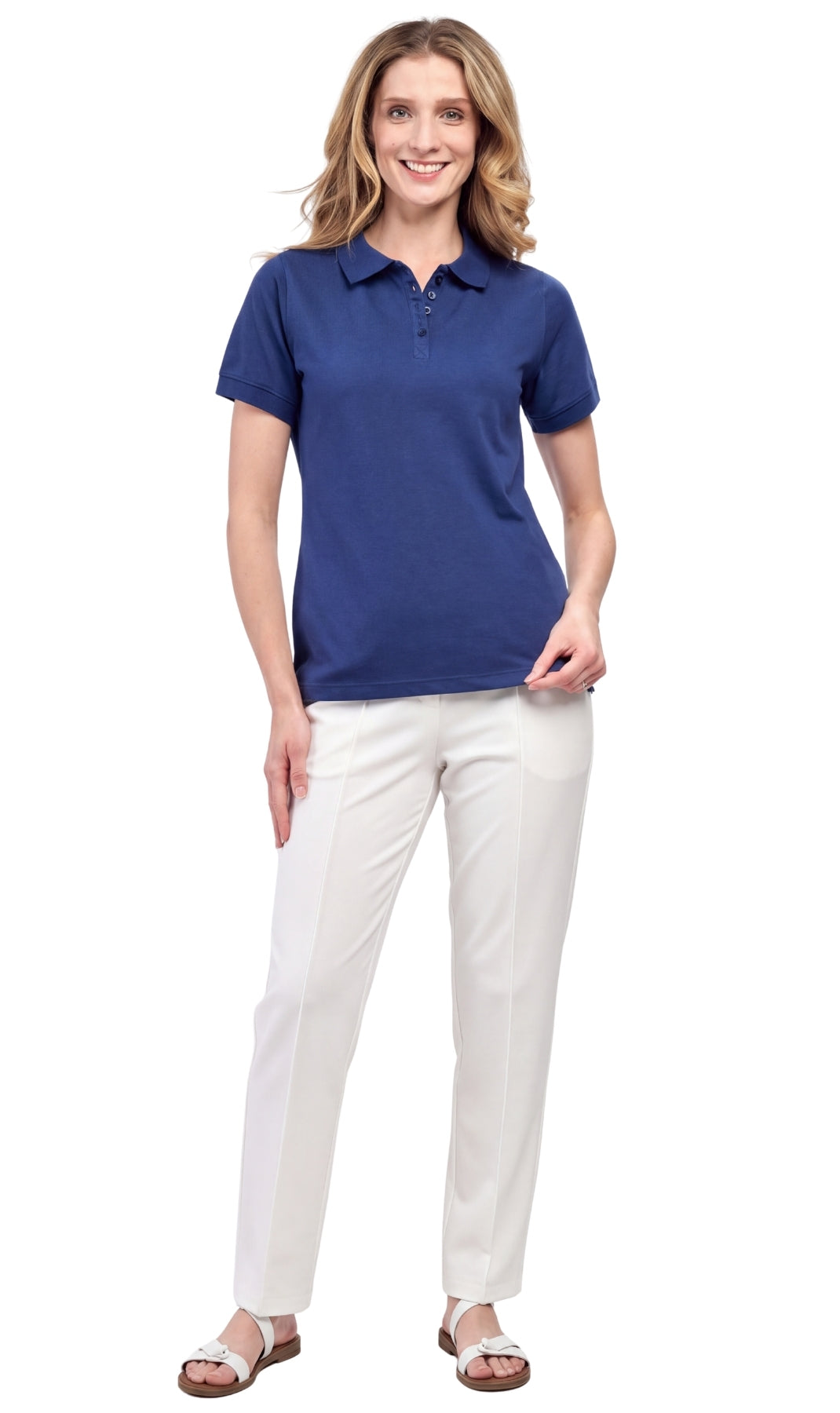 7.Women's Short Sleeve Pique Knit Polo Shirt — Relaxed Fit Cotton Blend