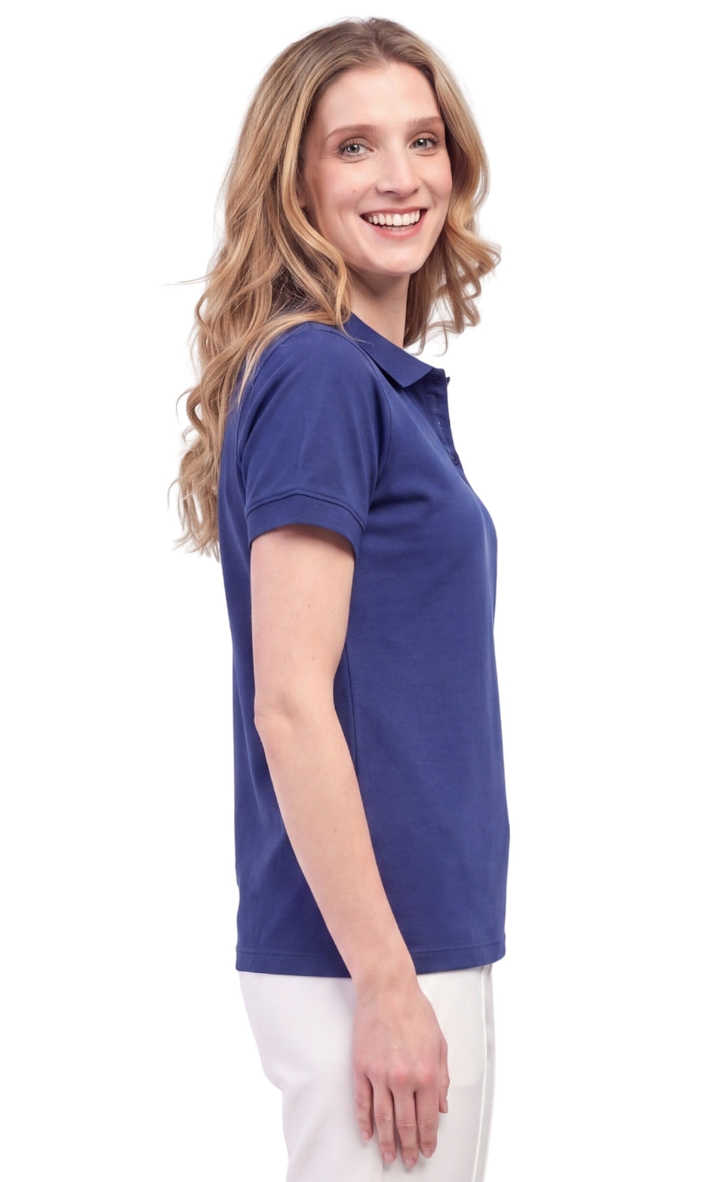 7.Women's Short Sleeve Pique Knit Polo Shirt — Relaxed Fit Cotton Blend