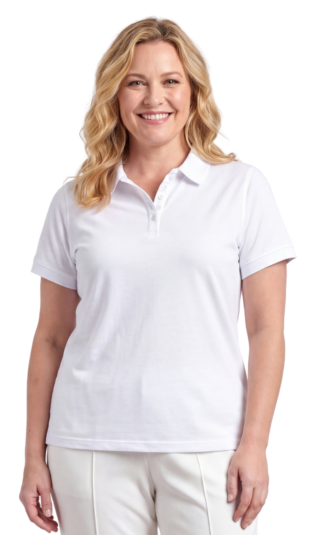 7.Women's Short Sleeve Pique Knit Polo Shirt — Relaxed Fit Cotton Blend