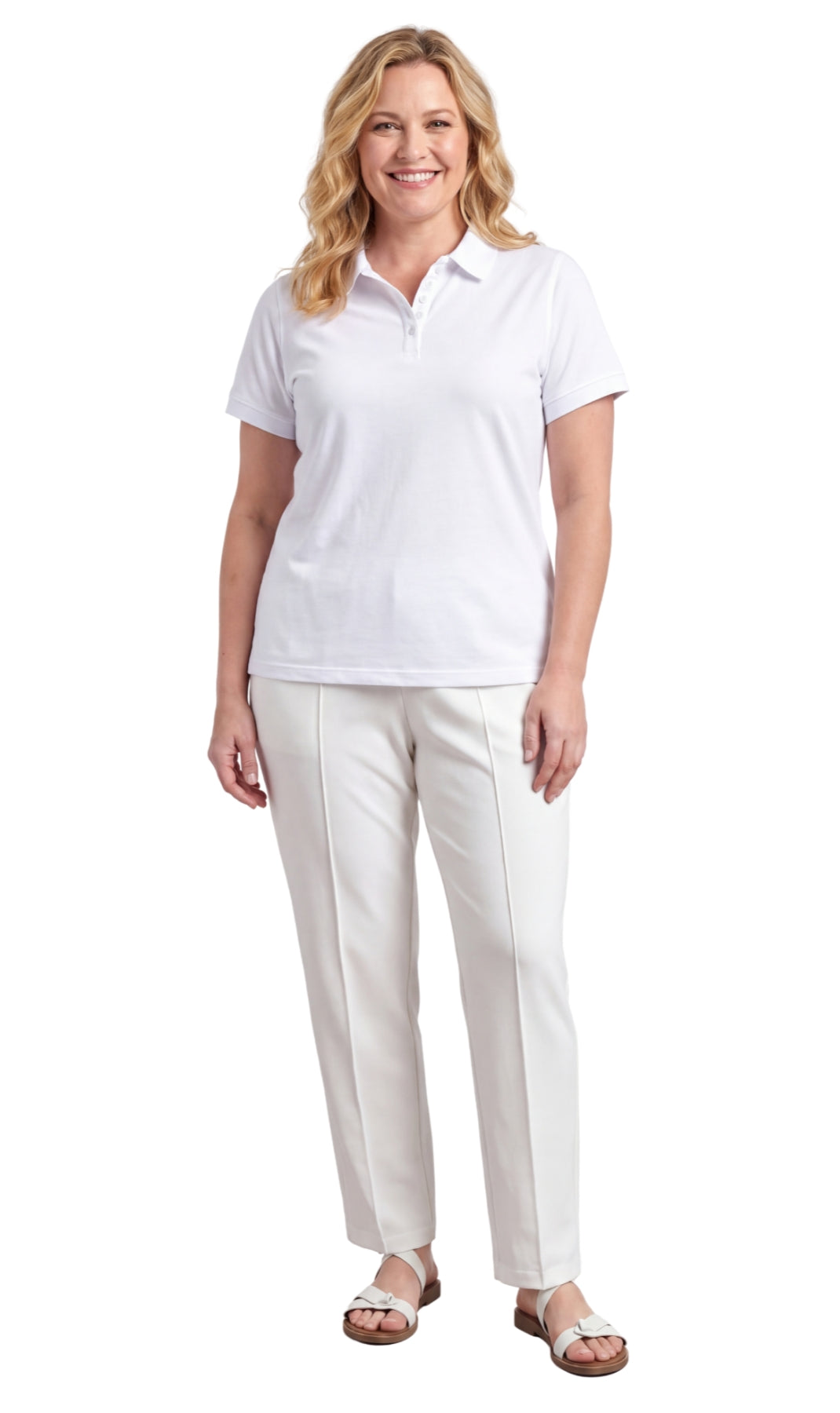7.Women's Short Sleeve Pique Knit Polo Shirt — Relaxed Fit Cotton Blend