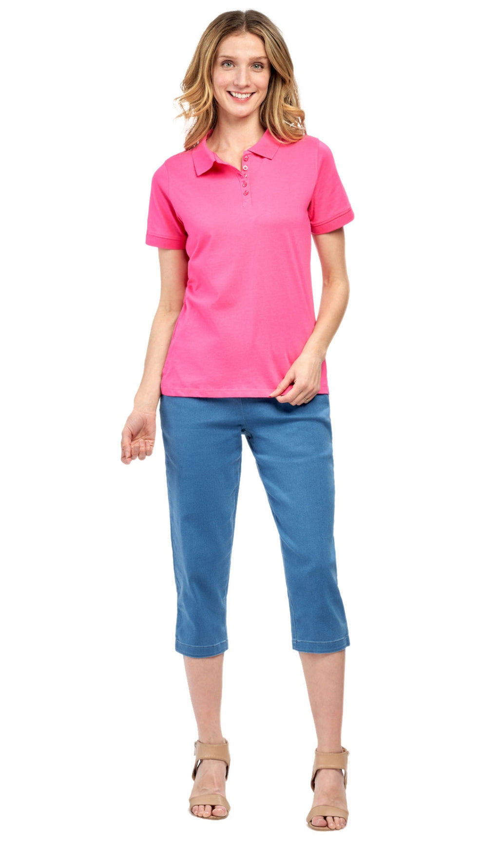 7.Women's Short Sleeve Pique Knit Polo Shirt — Relaxed Fit Cotton Blend