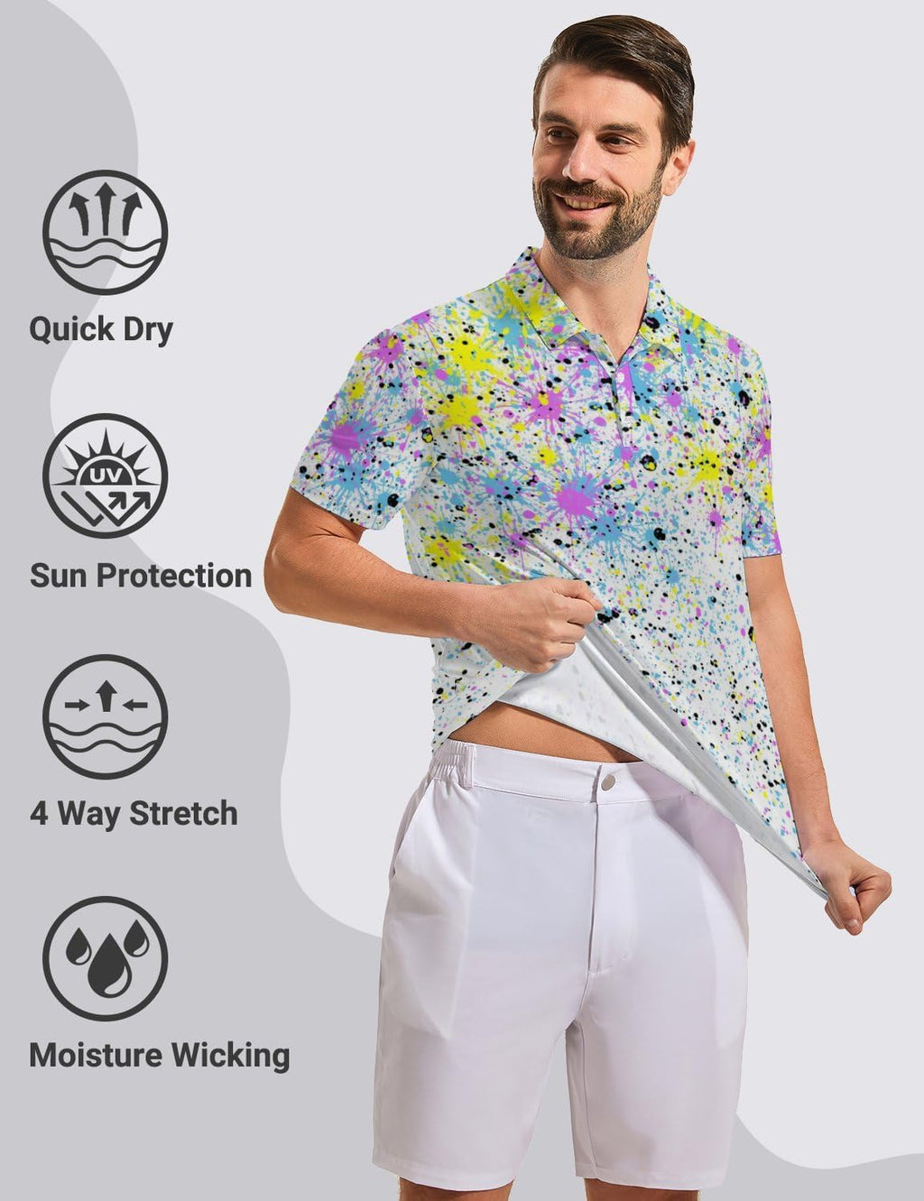Golf Polo Shirts for Men Moisture Wicking Quick Dry Mens Golf Shirts 4-Way Stretch Funny Polo Short Sleeve
