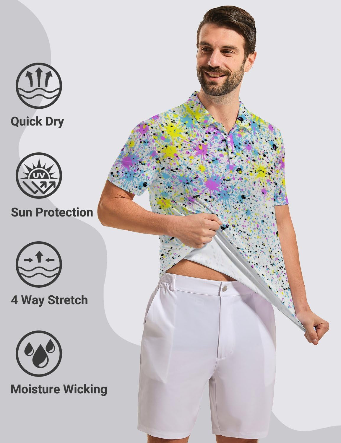 Golf Polo Shirts for Men Moisture Wicking Quick Dry Mens Golf Shirts 4-Way Stretch Funny Polo Short Sleeve