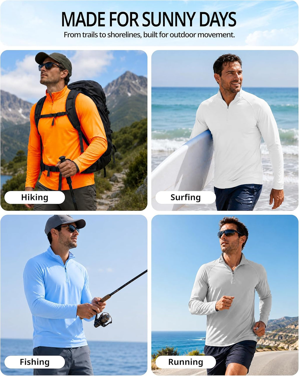 Men'S UPF 50+ Sun Shirts 1/4 Zip Long Sleeve SPF UV Protection Lightweight Quick Dry Quarter Zip Golf Shirts