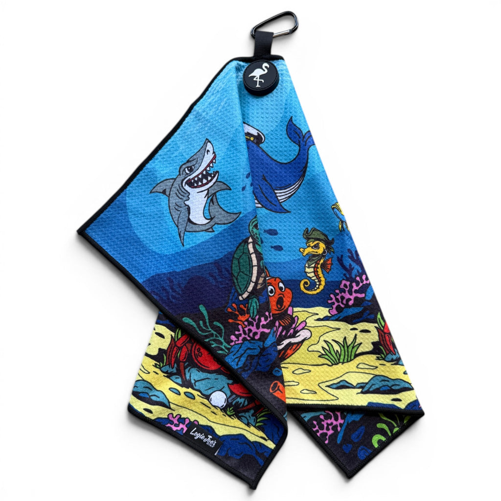 T.Deep Blue Sea Golf Towel | 24” x 16” Microfiber Towel | Magnetic Clip & Carabiner | Premium Golf Accessory