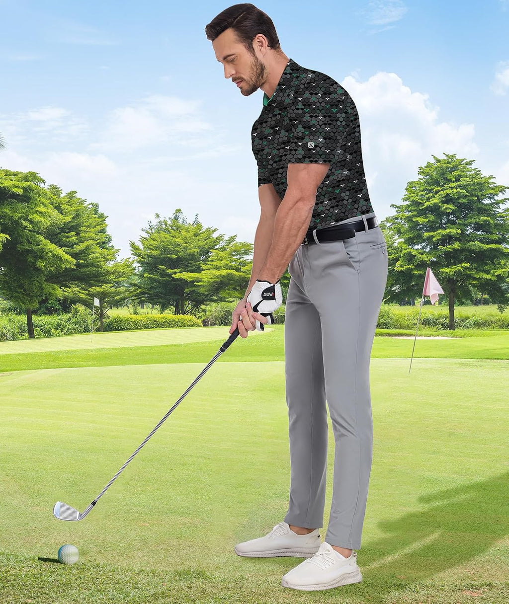 Men'S Golf Shirts Short Sleeve Moisture Wicking Performance Print Patterns Casual Collared Golf Polo Shirt for Men