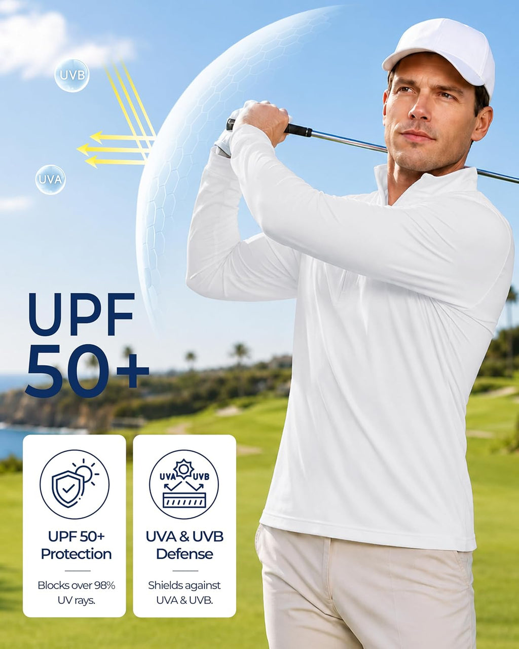 Men'S UPF 50+ Sun Shirts 1/4 Zip Long Sleeve SPF UV Protection Lightweight Quick Dry Quarter Zip Golf Shirts