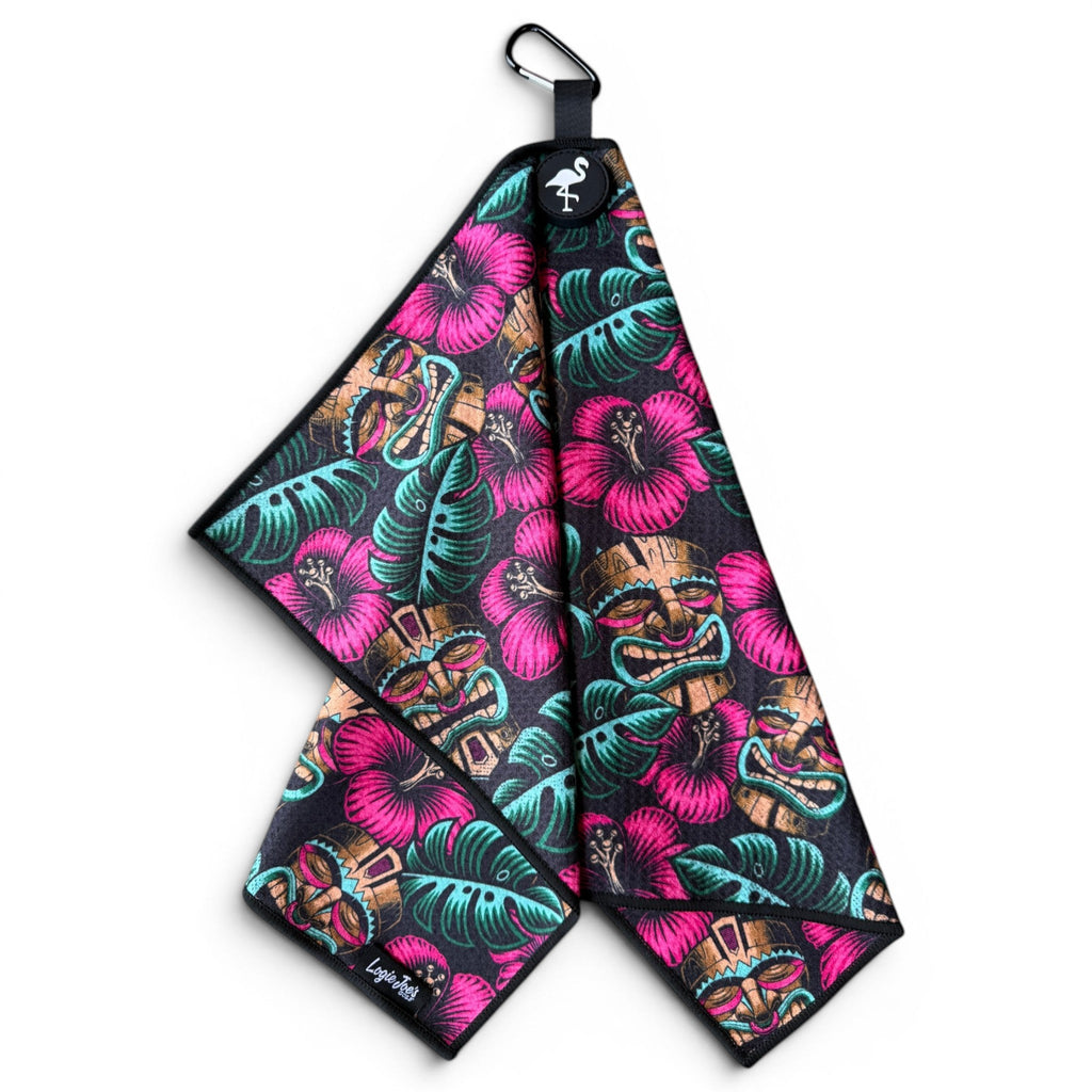 T.Tiki Totem Golf Towel | 24” x 16” Microfiber Towel | Magnetic Clip & Carabiner | Premium Golf Accessory