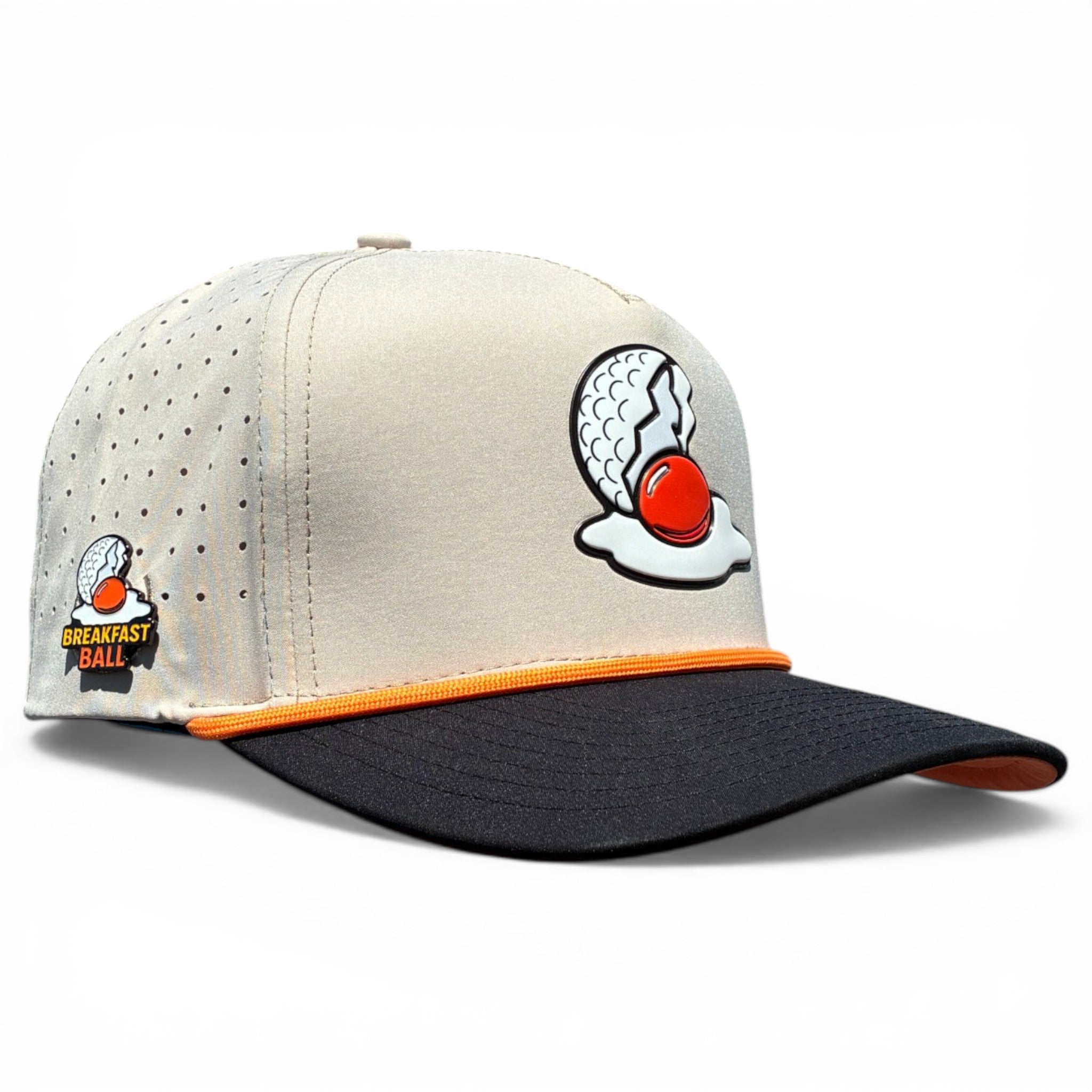 7.1Breakfast Ball Golf Hat | Snapback Cap | Built-in Magnetic Ball Marker Holder + Marker Included | Breakfast Ball | Adjustable | Mulligan Tan