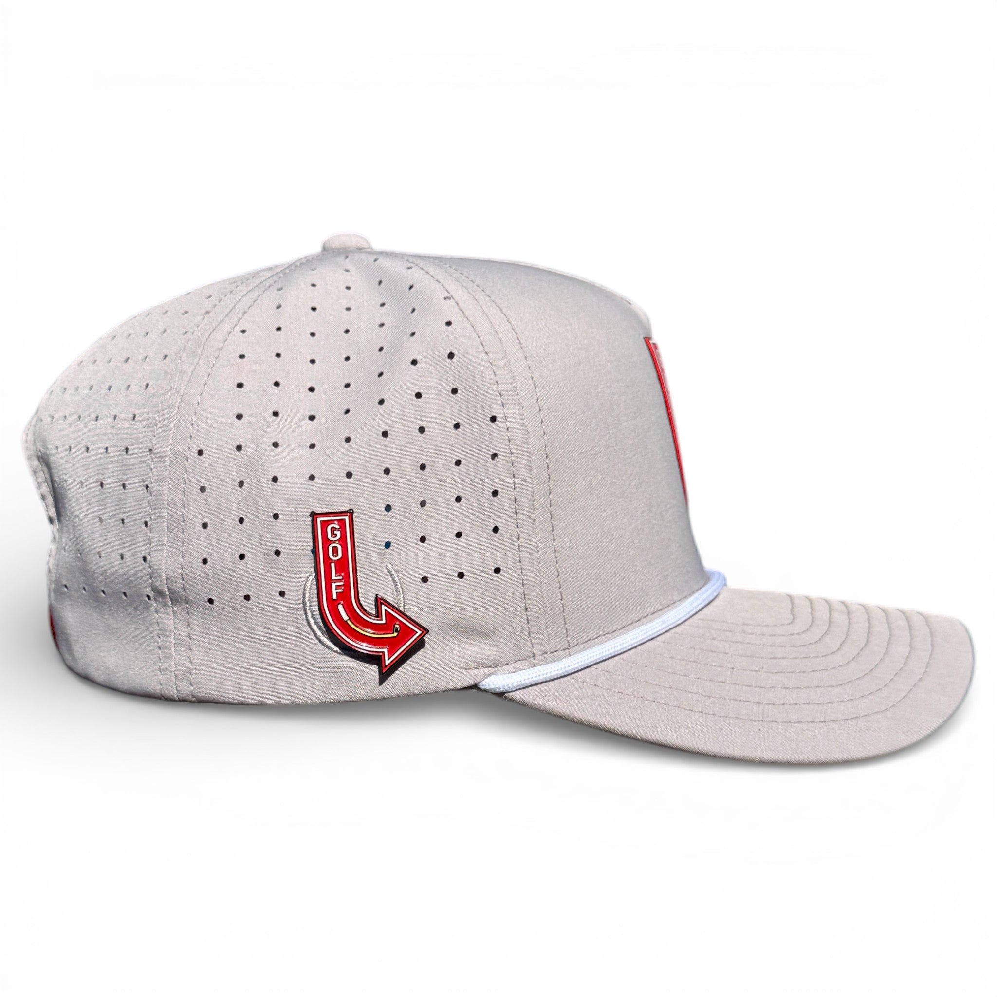 7.1Golf Neon Arrow Sign Golf Hat | Snapback Cap | Built-in Magnetic Ball Marker Holder + Marker Included | Adjustable Light Gray
