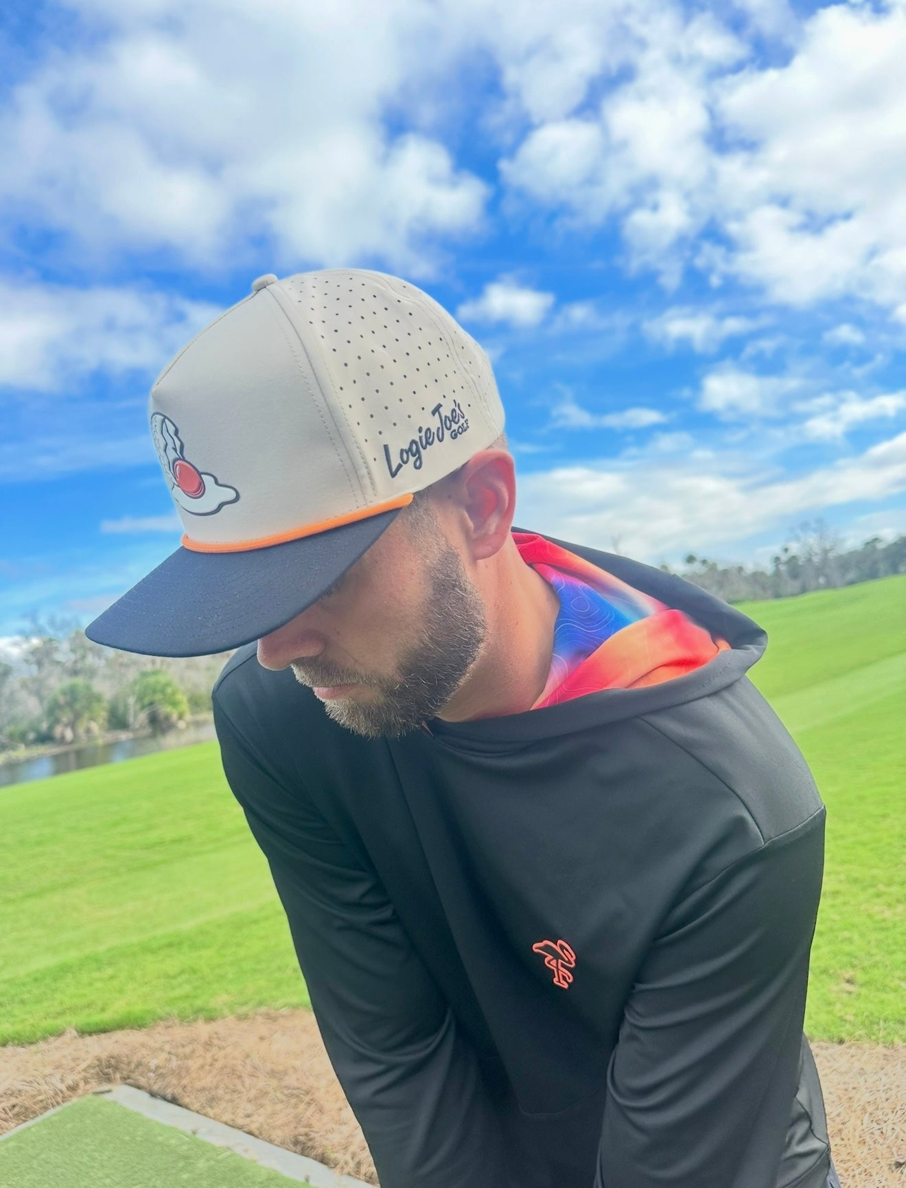 7.1Breakfast Ball Golf Hat | Snapback Cap | Built-in Magnetic Ball Marker Holder + Marker Included | Breakfast Ball | Adjustable | Mulligan Tan