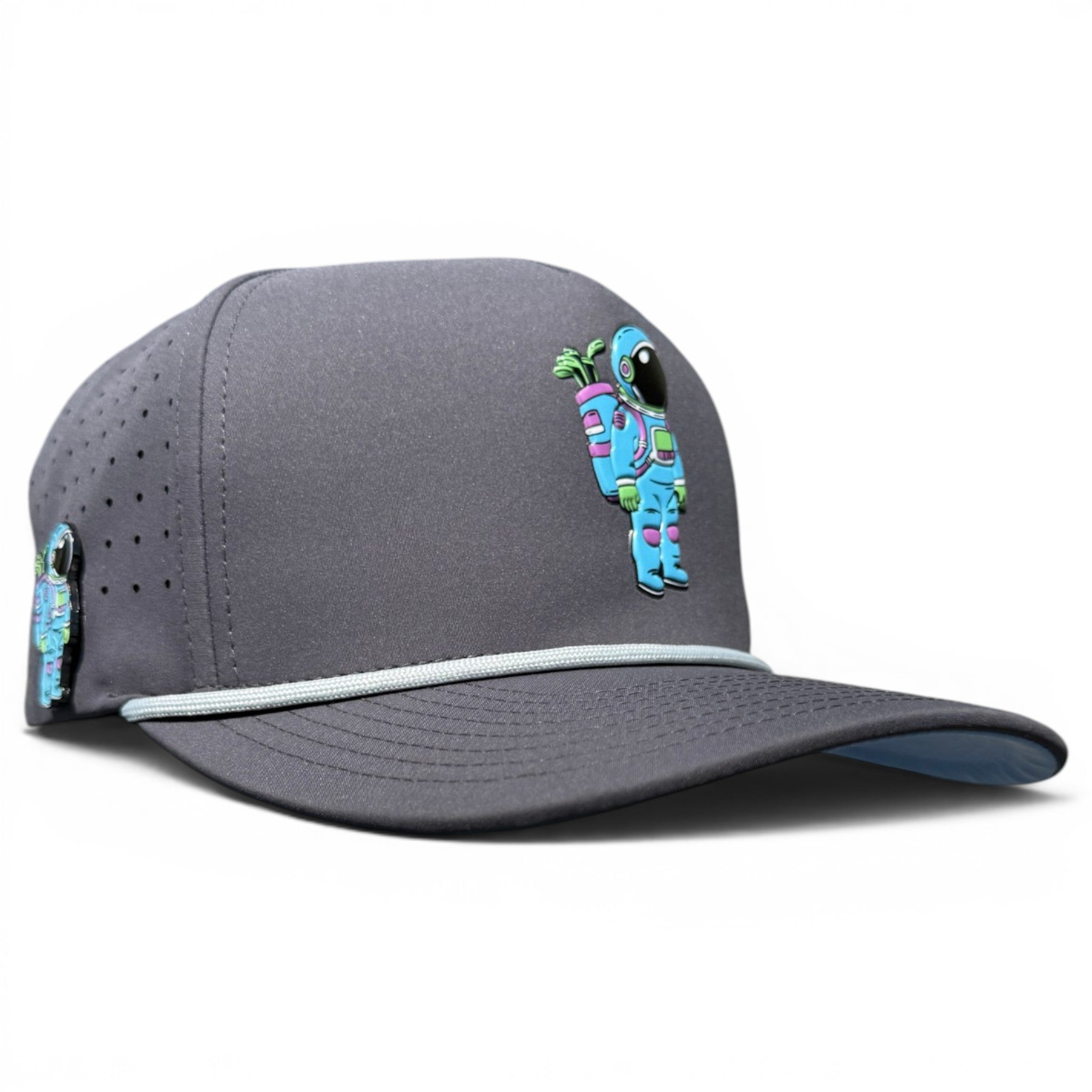 7.1Astronaut Walker Golf Hat | Snapback Cap | Built-in Magnetic Ball Marker Holder + Marker Included | Adjustable Gray