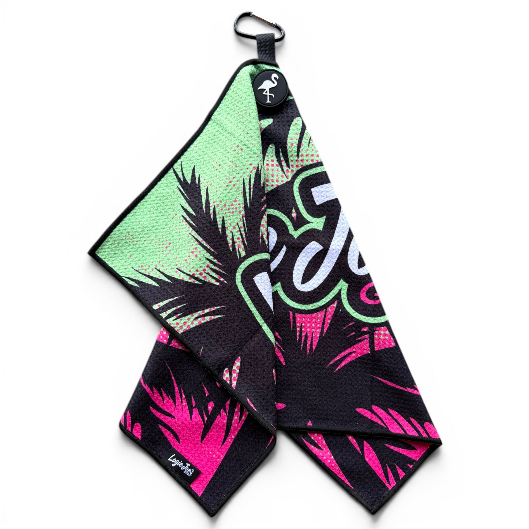 T.Neon Palms Golf Towel | 24” x 16” Microfiber Towel | Magnetic Clip & Carabiner | Premium Golf Accessory