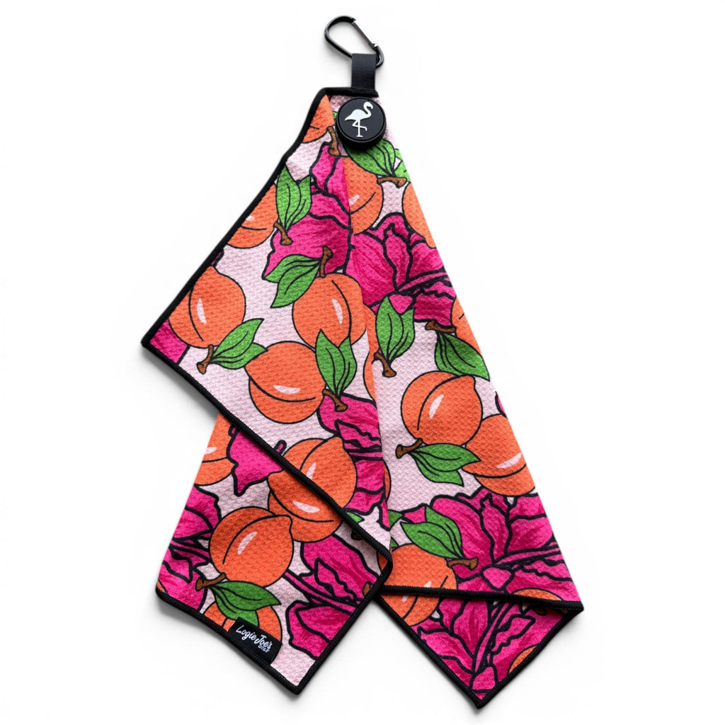 T.Peach Bellini Golf Towel | 24” x 16” Microfiber Towel | Magnetic Clip & Carabiner | Premium Golf Accessory