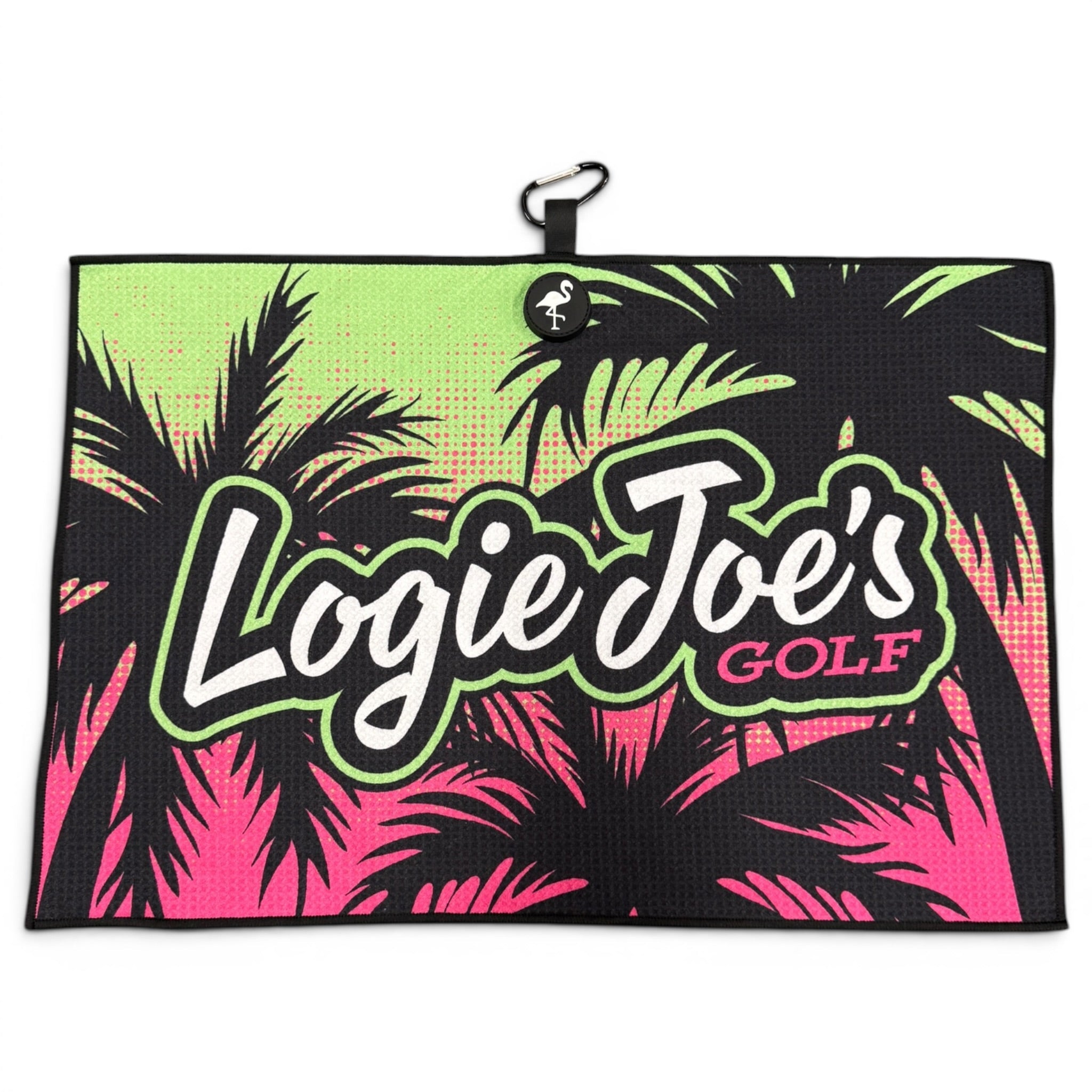 T.Neon Palms Golf Towel | 24” x 16” Microfiber Towel | Magnetic Clip & Carabiner | Premium Golf Accessory