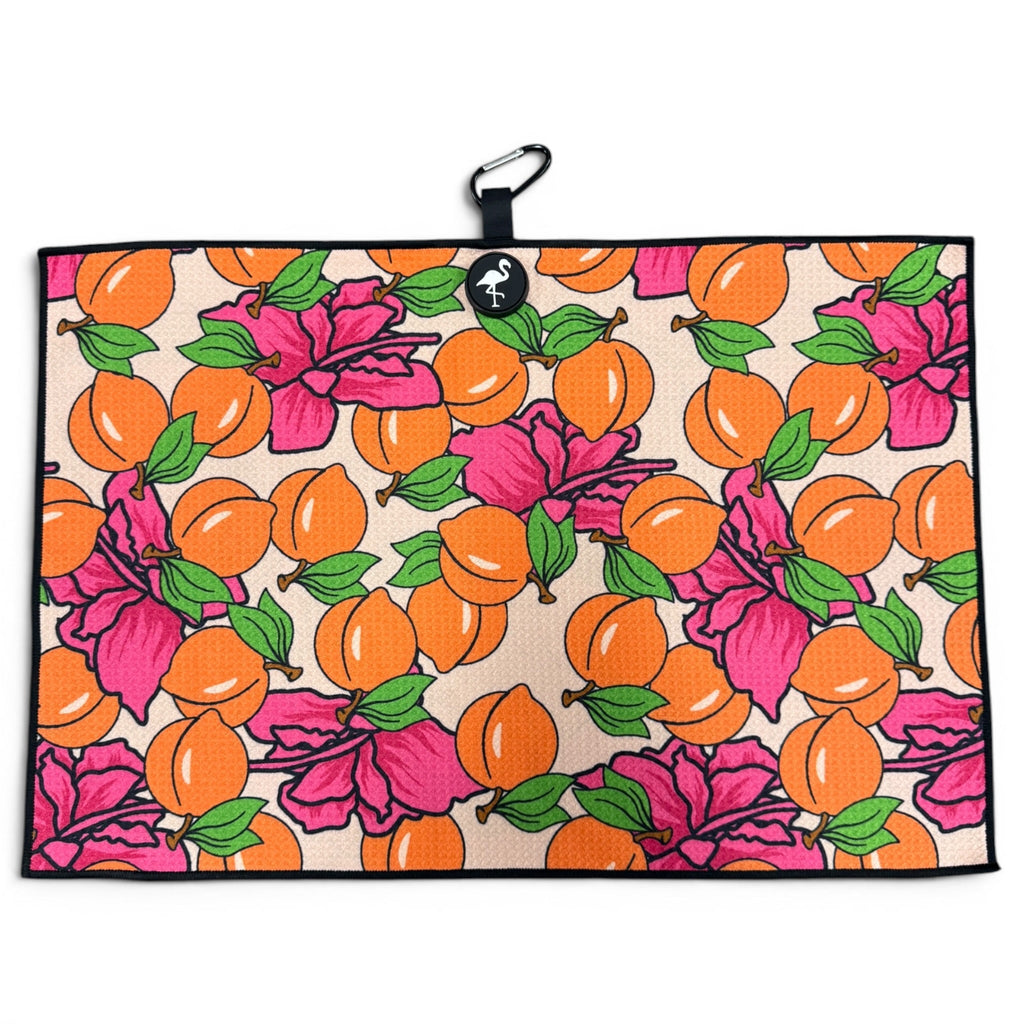 T.Peach Bellini Golf Towel | 24” x 16” Microfiber Towel | Magnetic Clip & Carabiner | Premium Golf Accessory
