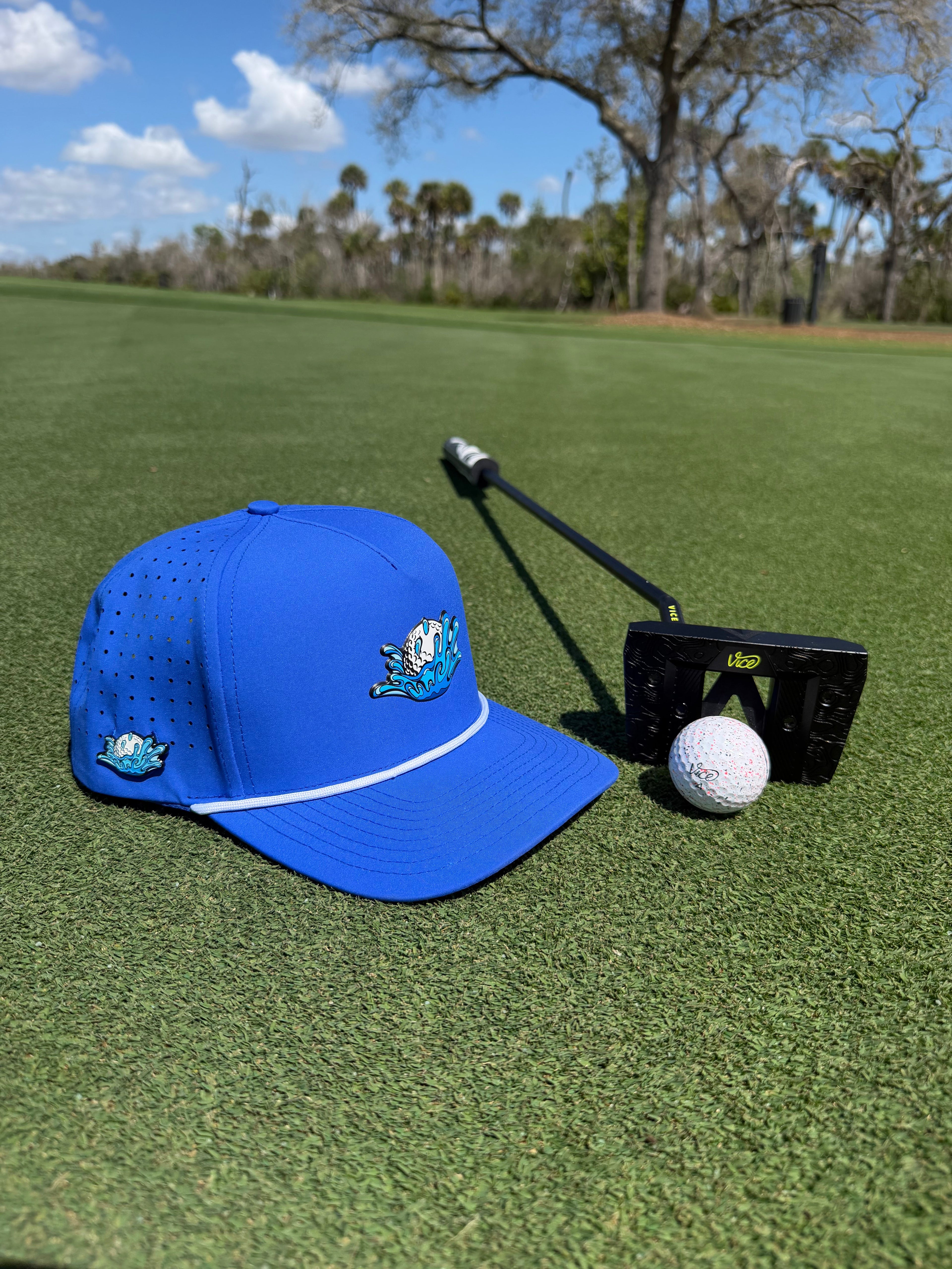 7.1.1Water Ball Golf Hat | Snapback Cap | Built-in Magnetic Ball Marker Holder + Marker Included | Adjustable Blue