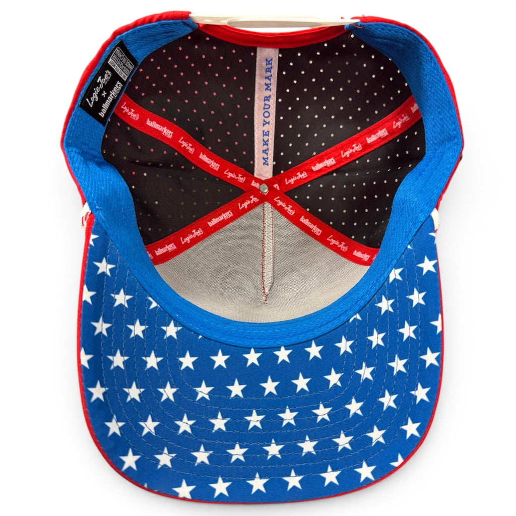 A.Red, White & View Golf Hat | Snapback Cap | Built-in Magnetic Ball Marker Holder + Marker Included | Adjustable USA Shades