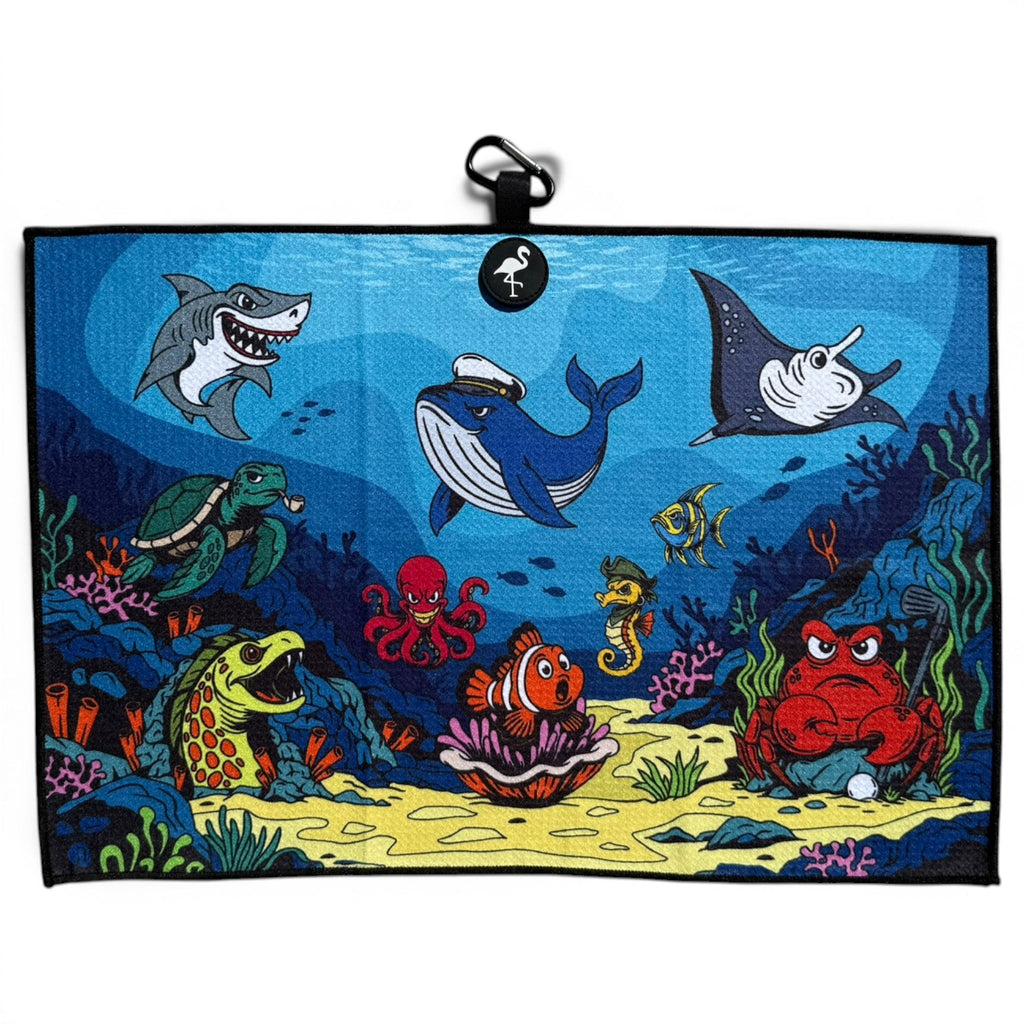 T.Deep Blue Sea Golf Towel | 24” x 16” Microfiber Towel | Magnetic Clip & Carabiner | Premium Golf Accessory