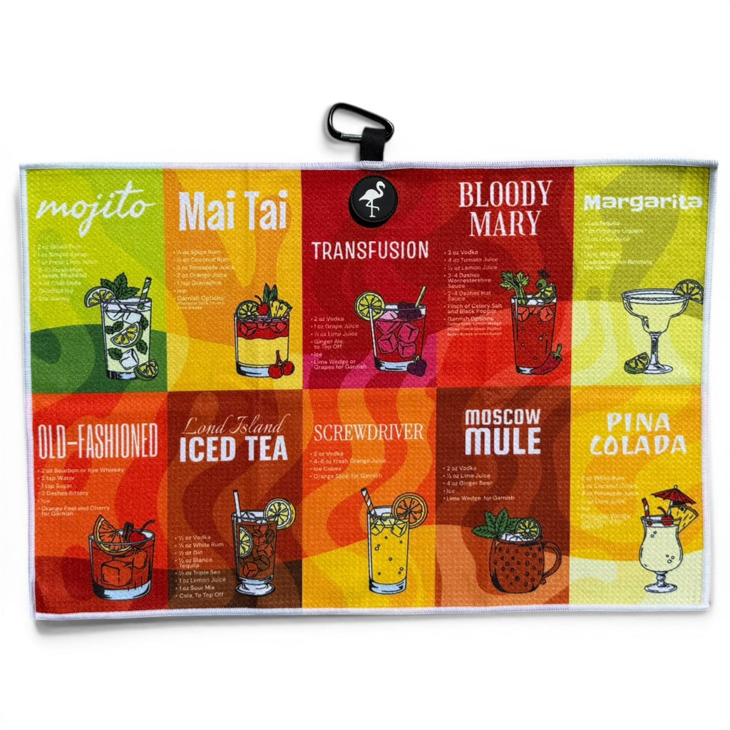 T.Classic Cocktails Golf Towel | 24” x 16” Microfiber Towel | Magnetic Clip & Carabiner | Premium Golf Accessory