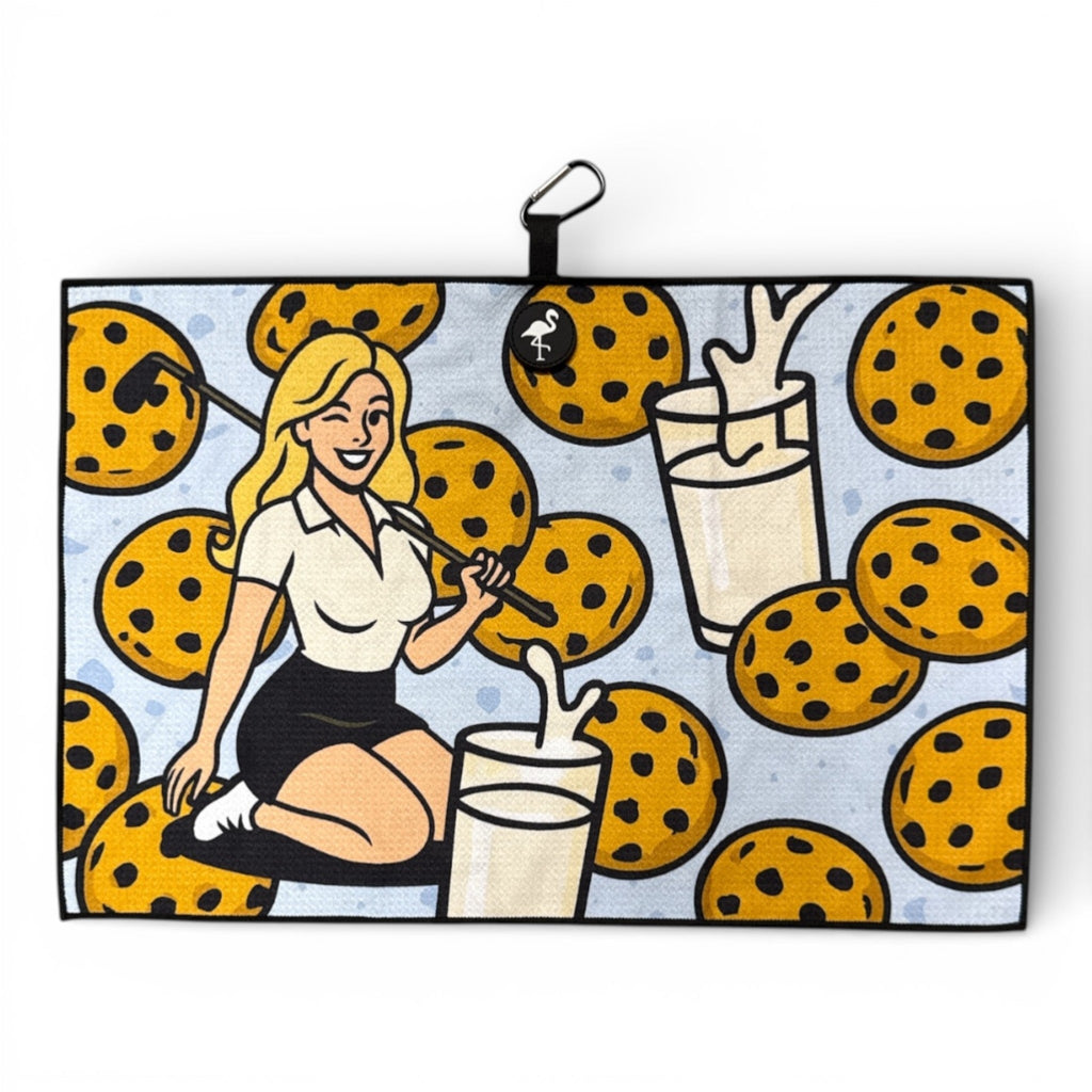 3.1Milk & Cookies Golf Towel | Premium Double-Sided Microfiber | Heavy-Duty Magnetic Towel with Carabiner Clip | 24 x 16 in | Cart Girl