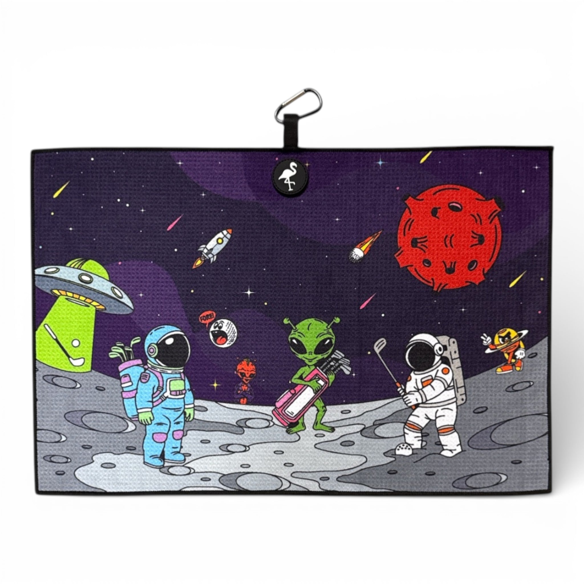 T.Mission to Pars Golf Towel | Premium Double-Sided Microfiber | Heavy-Duty Magnetic Towel with Carabiner Clip | 24 x 16 in | Astronaut | Space | UFO