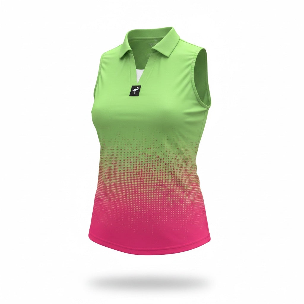7.Women's Watermelon Sunset Golf Polo | Performance Stretch Golf Shirt | Moisture-Wicking Athletic Polo
