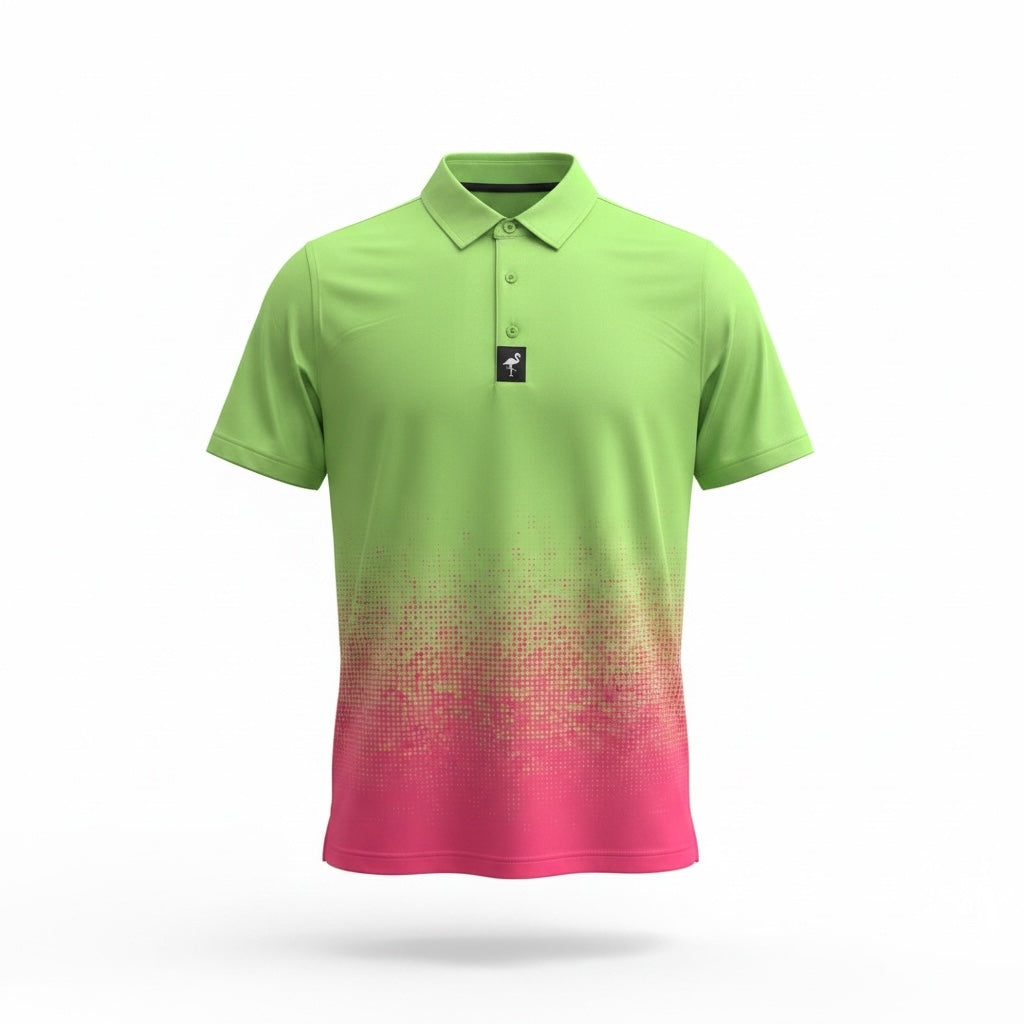 AM.Men's Watermelon Sunset Golf Polo | Performance Stretch Golf Shirt | Moisture-Wicking Athletic Polo