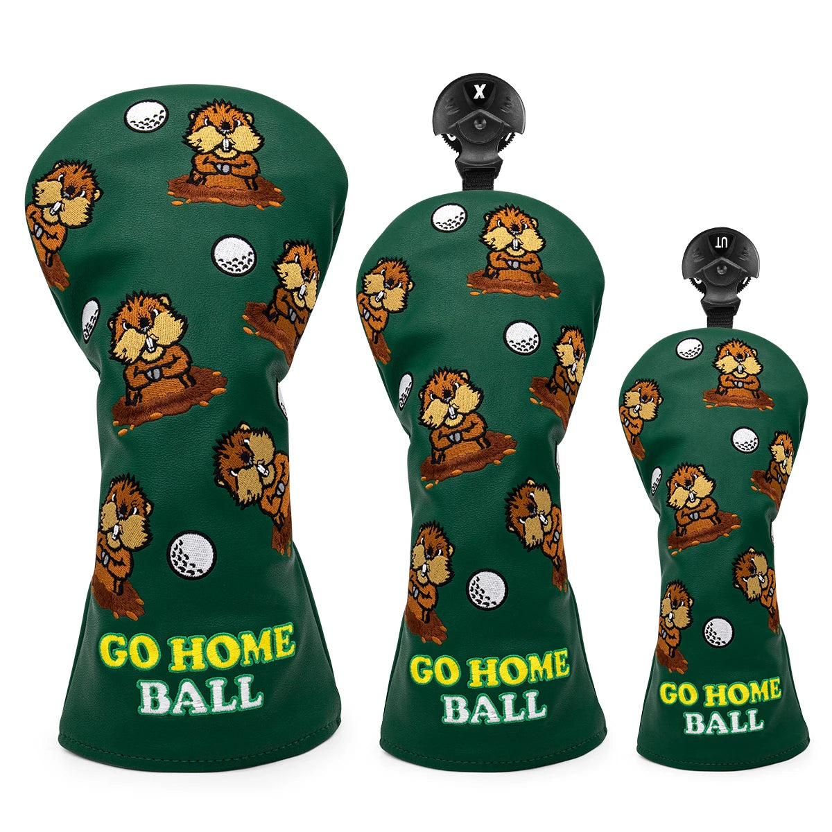 3.Green Leather Groundhog Golf Driver Fairway Wood Hybrid/UT  Headcover Club Head Cover High Quality Embroidery