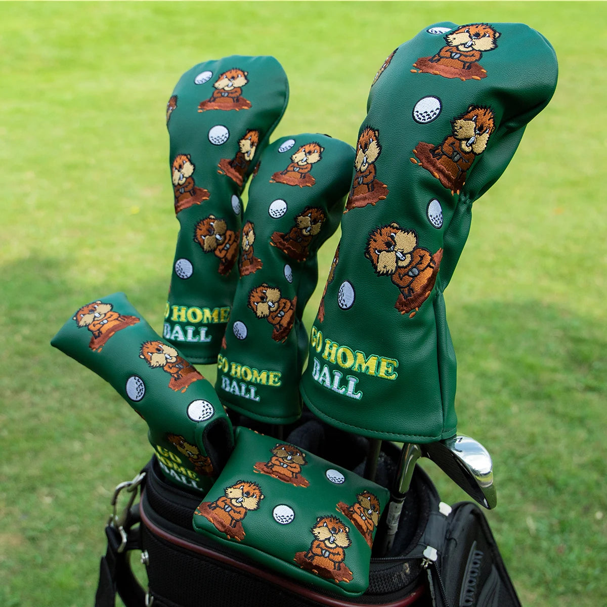 Green Leather Groundhog Golf Driver Fairway Wood Hybrid/UT  Headcover Club Head Cover High Quality Embroidery