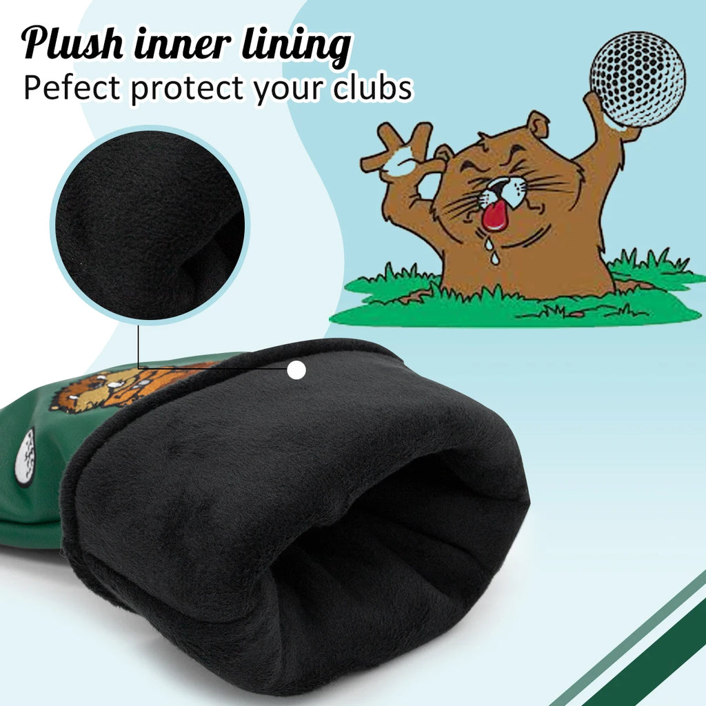 Green Leather Groundhog Golf Driver Fairway Wood Hybrid/UT  Headcover Club Head Cover High Quality Embroidery