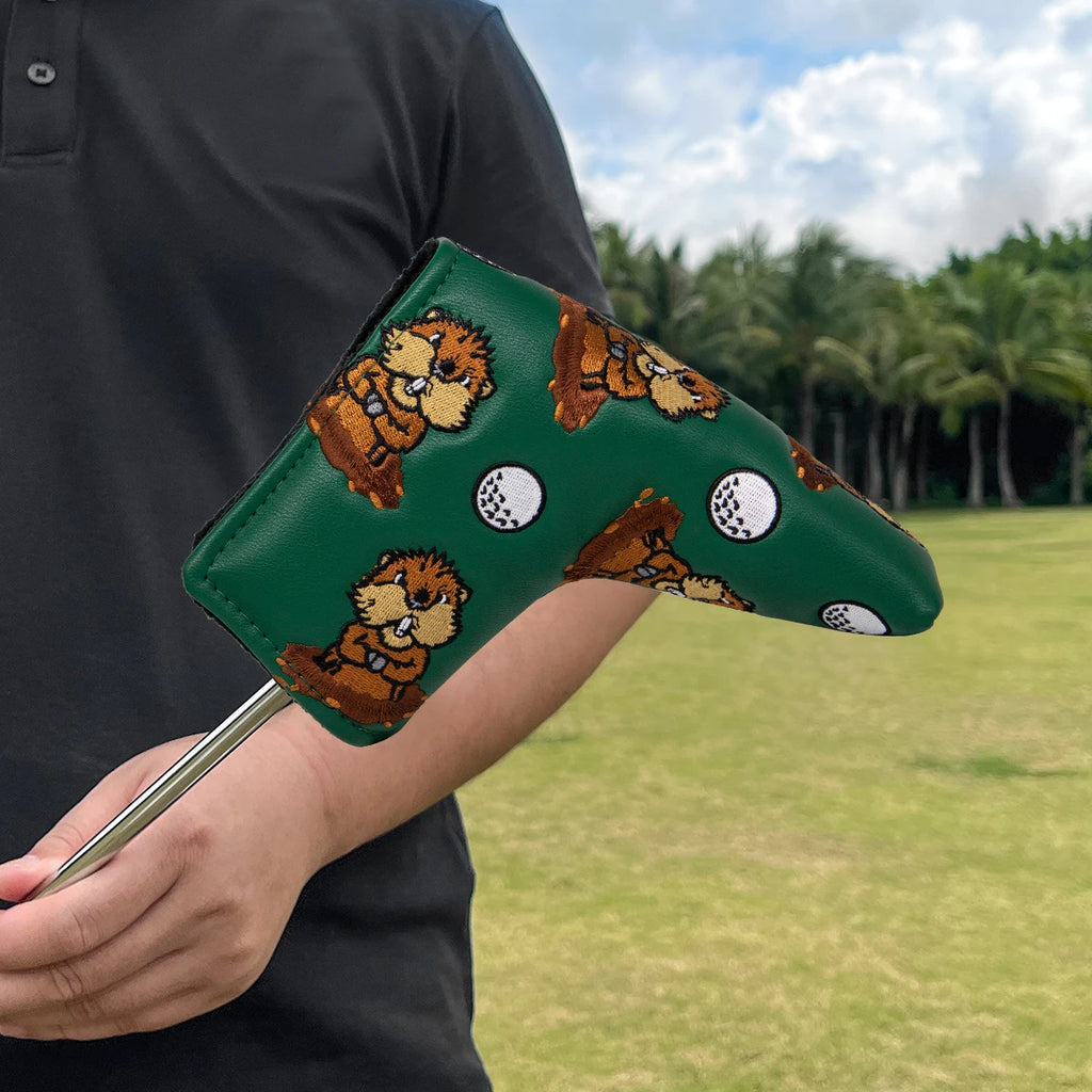 Green Leather Groundhog Golf Driver Fairway Wood Hybrid/UT  Headcover Club Head Cover High Quality Embroidery