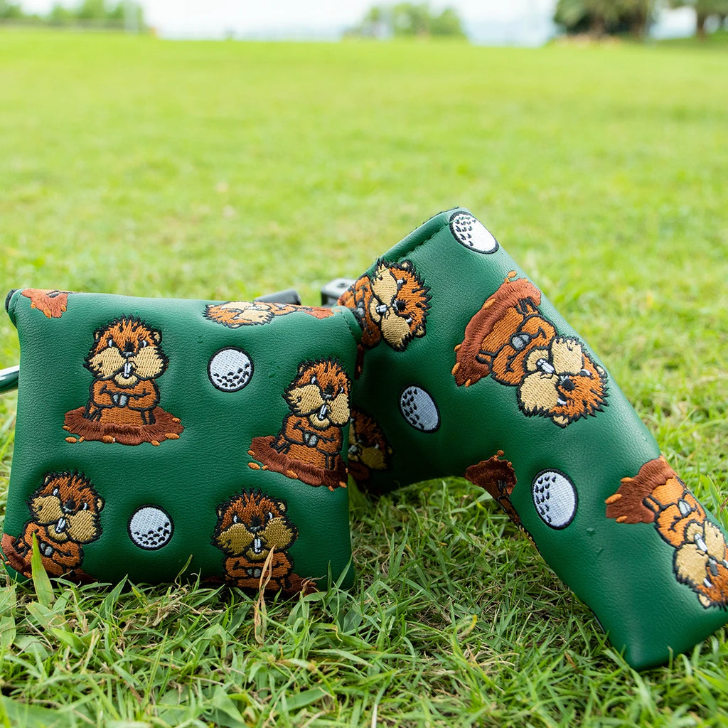 Green Leather Groundhog Golf Driver Fairway Wood Hybrid/UT  Headcover Club Head Cover High Quality Embroidery