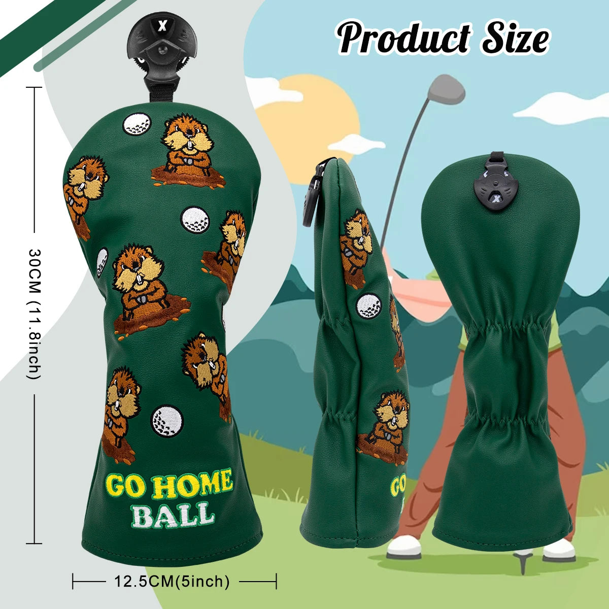 Green Leather Groundhog Golf Driver Fairway Wood Hybrid/UT  Headcover Club Head Cover High Quality Embroidery