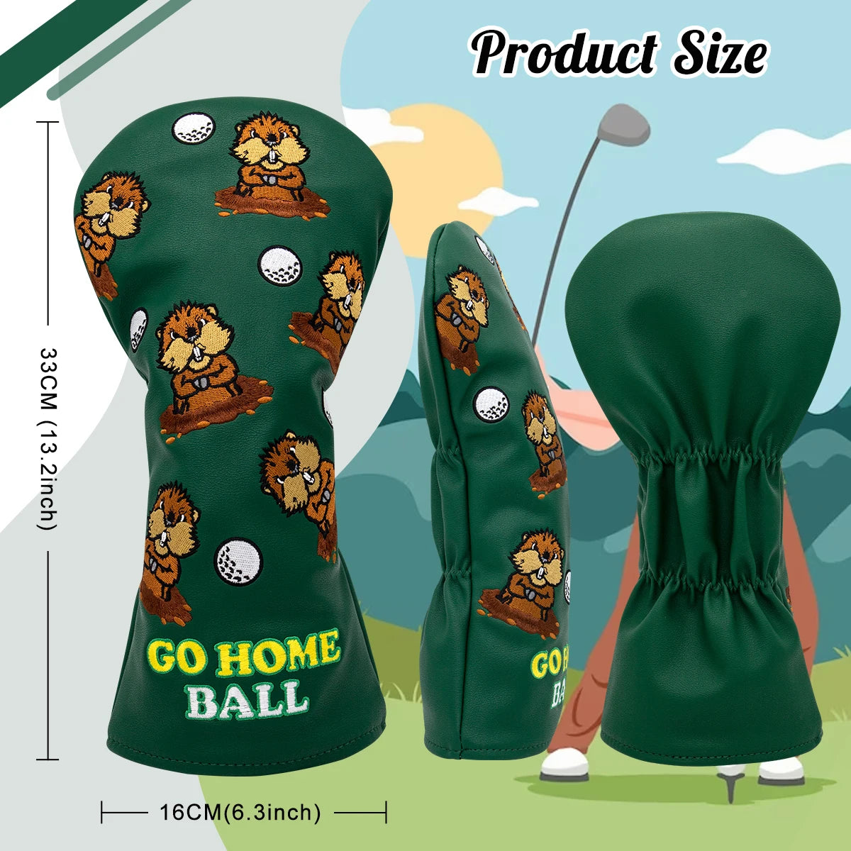 Green Leather Groundhog Golf Driver Fairway Wood Hybrid/UT  Headcover Club Head Cover High Quality Embroidery
