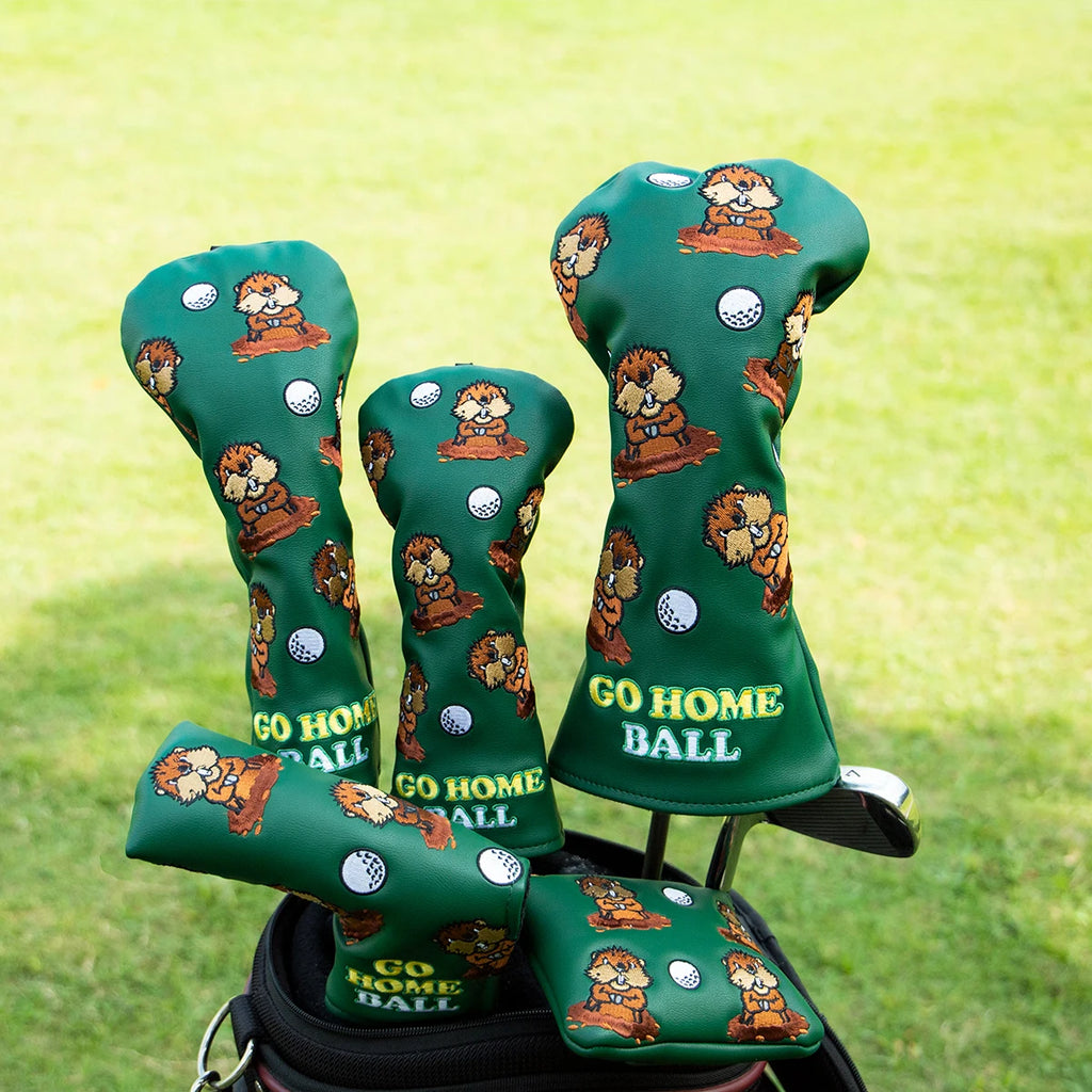 Green Leather Groundhog Golf Driver Fairway Wood Hybrid/UT  Headcover Club Head Cover High Quality Embroidery