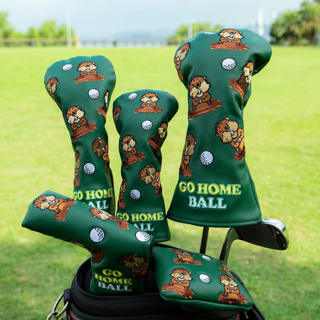 Green Leather Groundhog Golf Driver Fairway Wood Hybrid/UT  Headcover Club Head Cover High Quality Embroidery