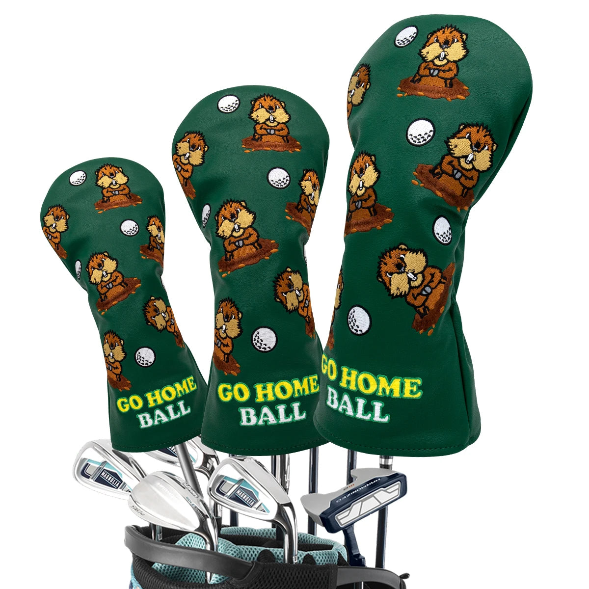 Green Leather Groundhog Golf Driver Fairway Wood Hybrid/UT  Headcover Club Head Cover High Quality Embroidery
