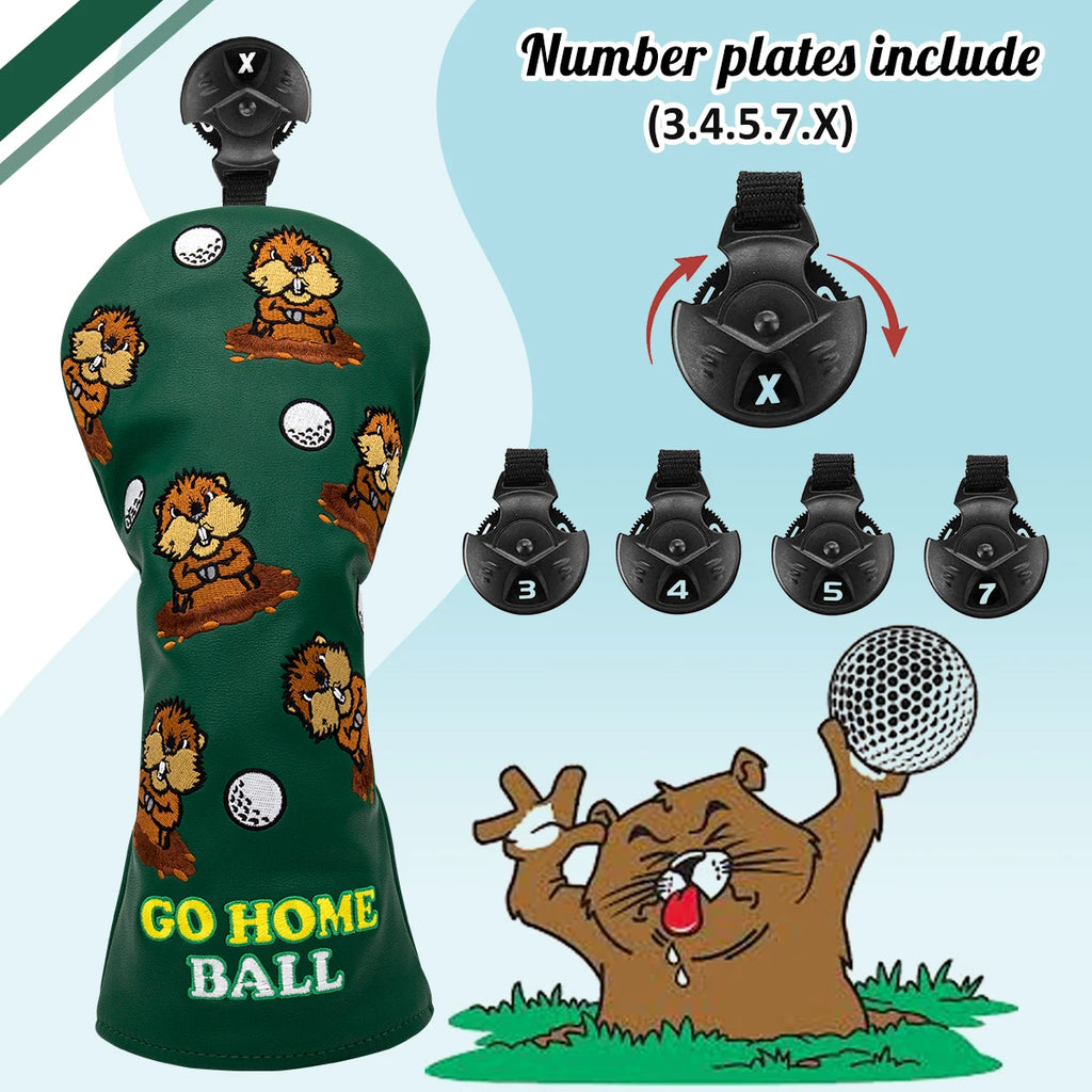 Green Leather Groundhog Golf Driver Fairway Wood Hybrid/UT  Headcover Club Head Cover High Quality Embroidery