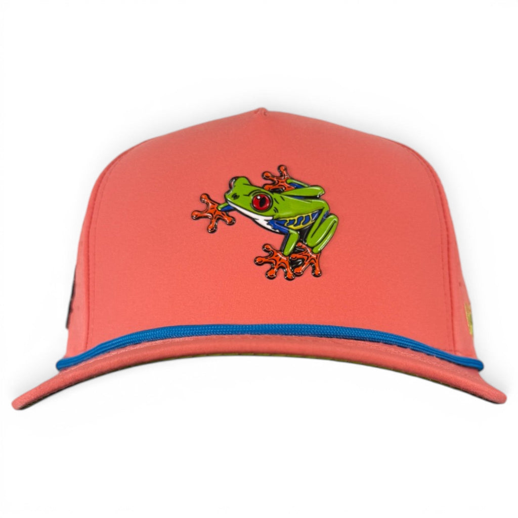 A.Tree Frog Golf Hat | Snapback Cap | Built-in Magnetic Ball Marker Holder + Marker Included | Adjustable | Red Eyed