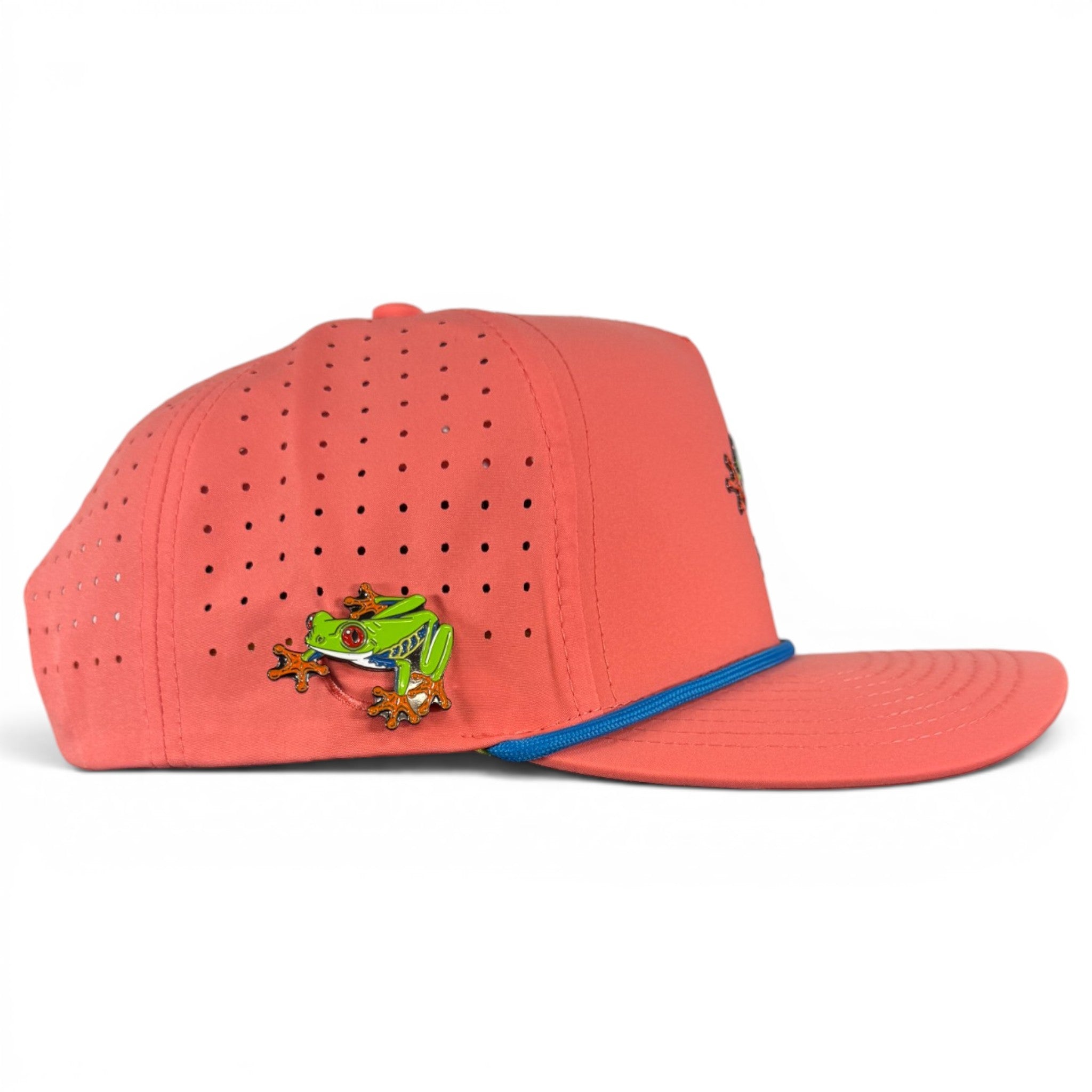 A.Tree Frog Golf Hat | Snapback Cap | Built-in Magnetic Ball Marker Holder + Marker Included | Adjustable | Red Eyed