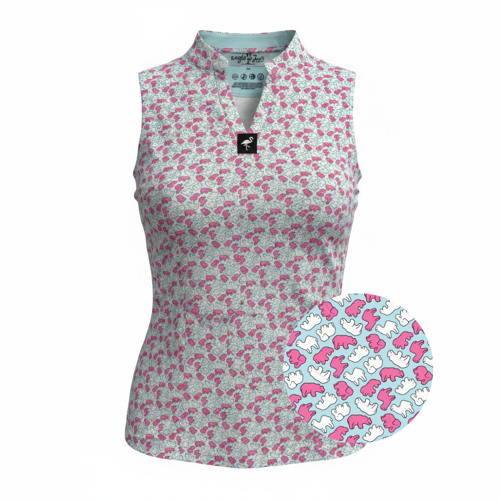 AW.Women's Frosted Animal Cookies Sleeveless Golf Polo | Moisture-Wicking Performance Golf Top